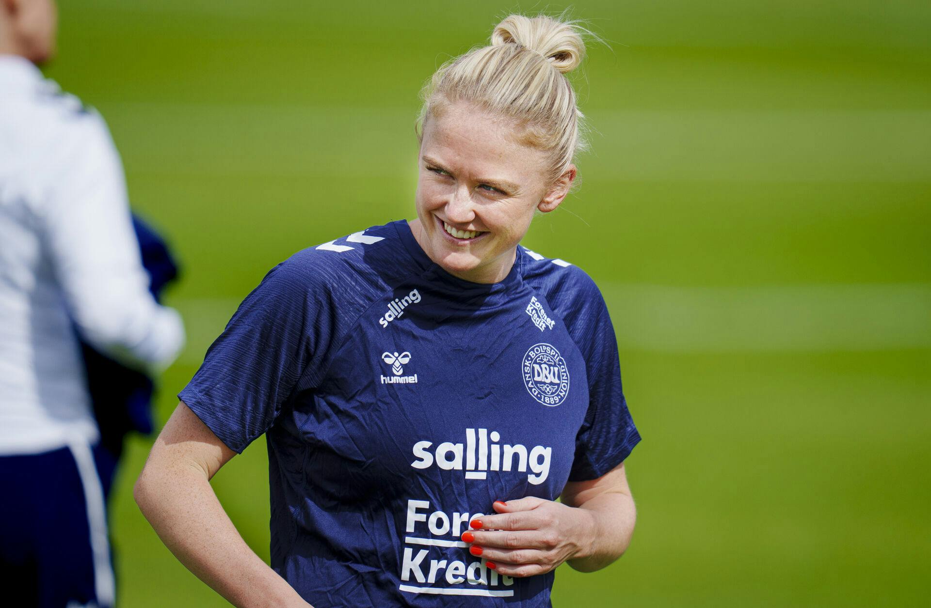 Rikke Marie Madsen under træningen for kvinde fodboldlandsholdet i Helsingør mandag den 23. juni 2025.. (Foto: Liselotte Sabroe/Ritzau Scanpix)