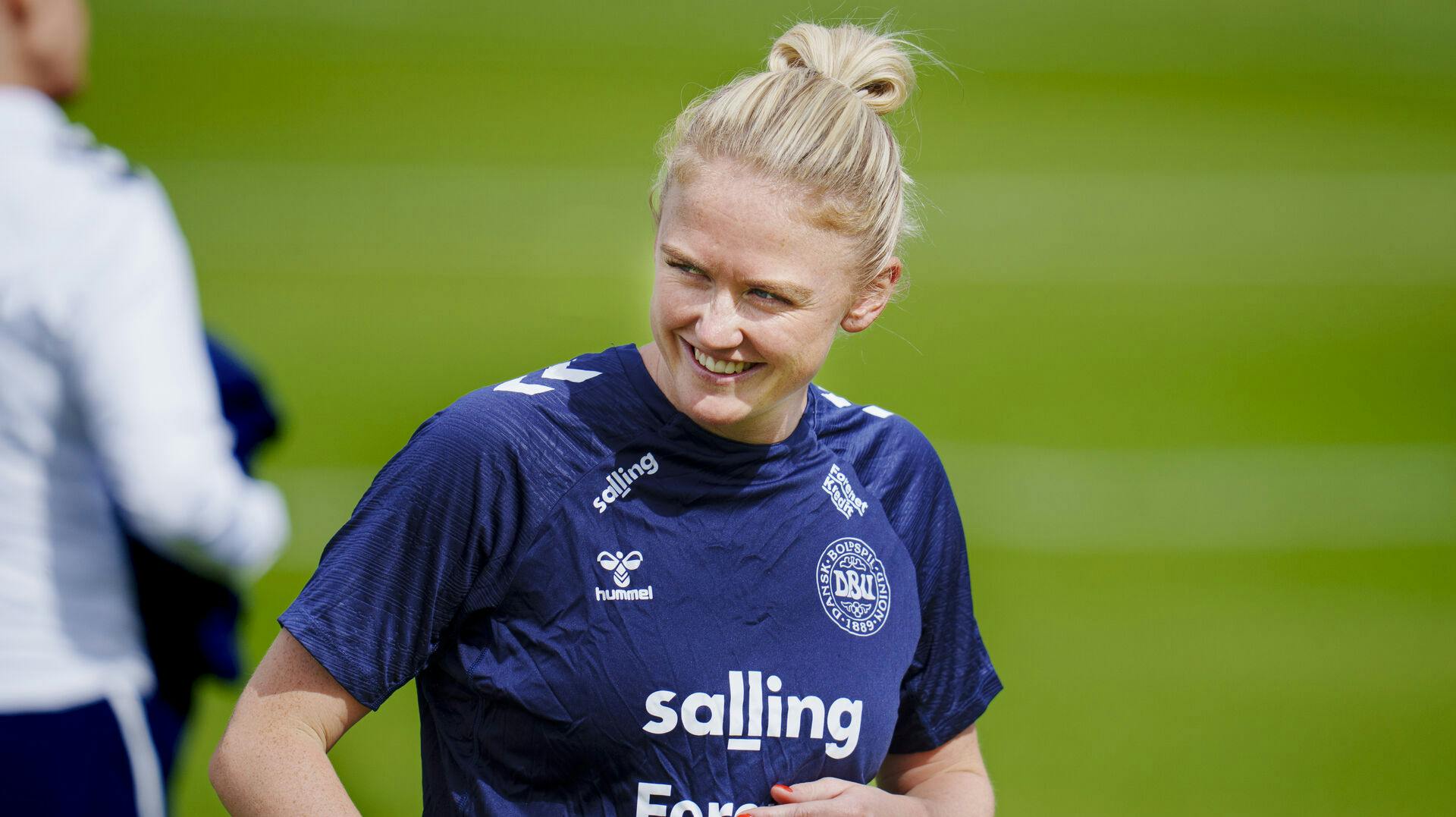 Rikke Marie Madsen under træningen for kvinde fodboldlandsholdet i Helsingør mandag den 23. juni 2025.. (Foto: Liselotte Sabroe/Ritzau Scanpix)