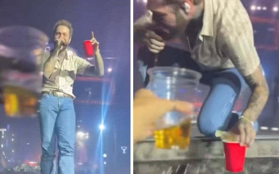 En koncert i Arizona gik ikke helt som planlagt for hitsangeren Post Malone - han faldt nemlig af scenen!