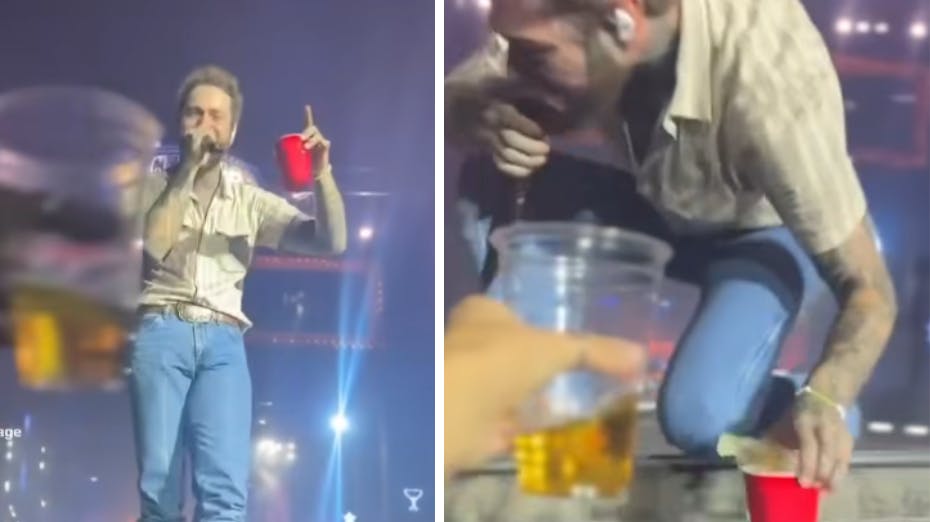 En koncert i Arizona gik ikke helt som planlagt for hitsangeren Post Malone - han faldt nemlig af scenen!
