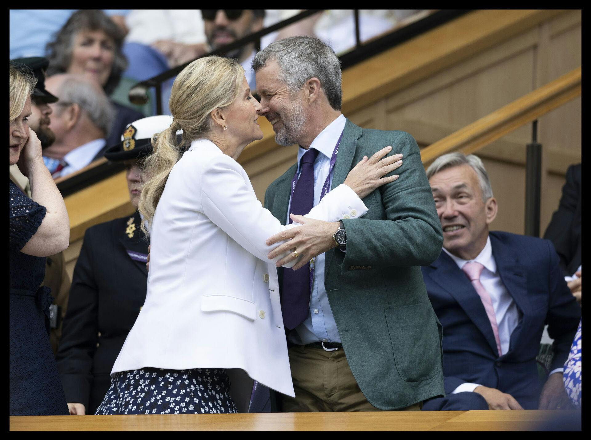 07/07/2025. London, United Kingdom. Sophie, Duchess of Edinburgh and King Frederik of Denmark in the Royal Box on day eight of the Wimbledon Tennis Championships in London. Picture by Stephen Lock / i-Images / eyevine Contact eyevine for more information about using this image: T: +44 (0) 20 8709 8709 E: info@eyevine.com http://www.eyevine.com