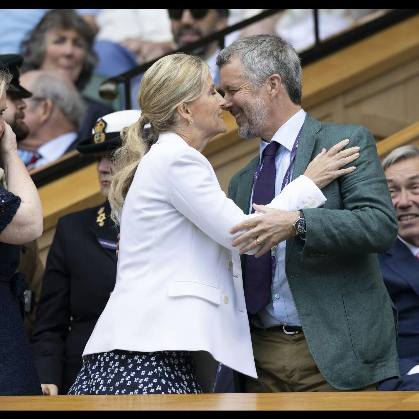 07/07/2025. London, United Kingdom. Sophie, Duchess of Edinburgh and King Frederik of Denmark in the Royal Box on day eight of the Wimbledon Tennis Championships in London. Picture by Stephen Lock / i-Images / eyevine Contact eyevine for more information about using this image: T: +44 (0) 20 8709 8709 E: info@eyevine.com http://www.eyevine.com