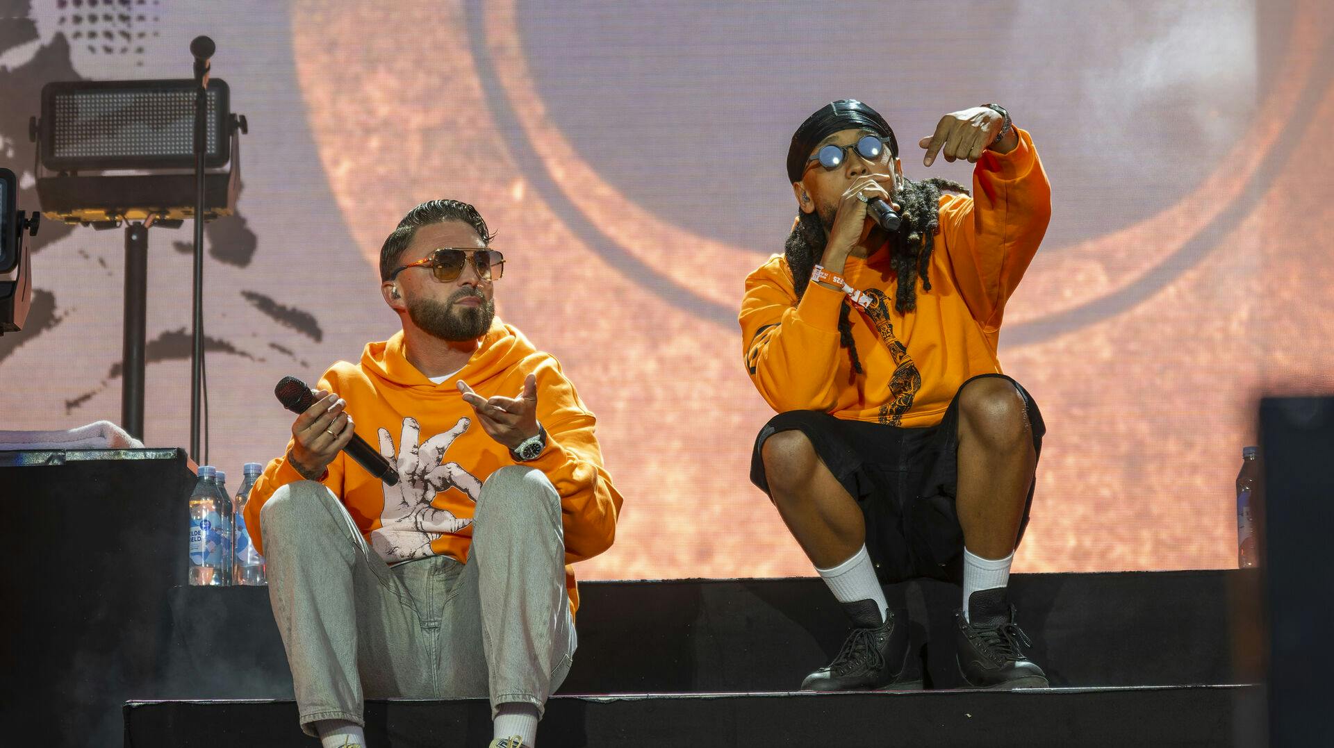 RF25 Kenny med de to stjernerappere Gilli og Benny Jamz på Orange Scene under Roskilde Festival lørdag den 5. Juli 2025. (Foto: Torben Christensen/Scanpix 2025)