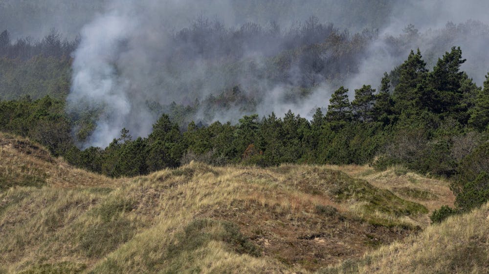 En naturbrand har hærget i Skagen Klitplantage siden mandag. Brandvæsenet har problemer med at få slukket den helt.