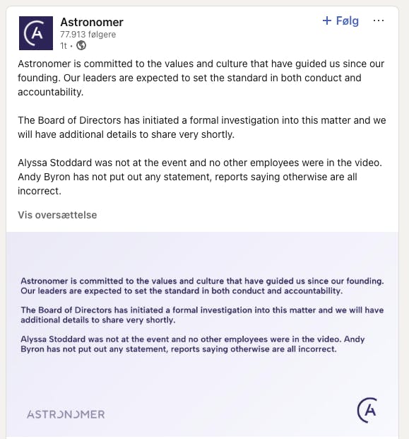 Sådan lyder den officielle forklaring fra firmaet fredag aften dansk tid.
