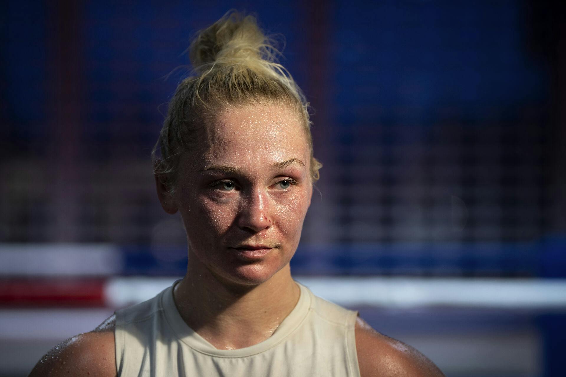Den professionelle bokser Dina Thorslund træner i Vollsmose Boxings lokaler i Odense, torsdag den 15. februar 2024. Dina Thorslund bokser WBC/WBO titelforsvar mod tyrkiske Seren Cetin den 24. februar i Royal Arena.. (Foto: Bo Amstrup/Ritzau Scanpix)