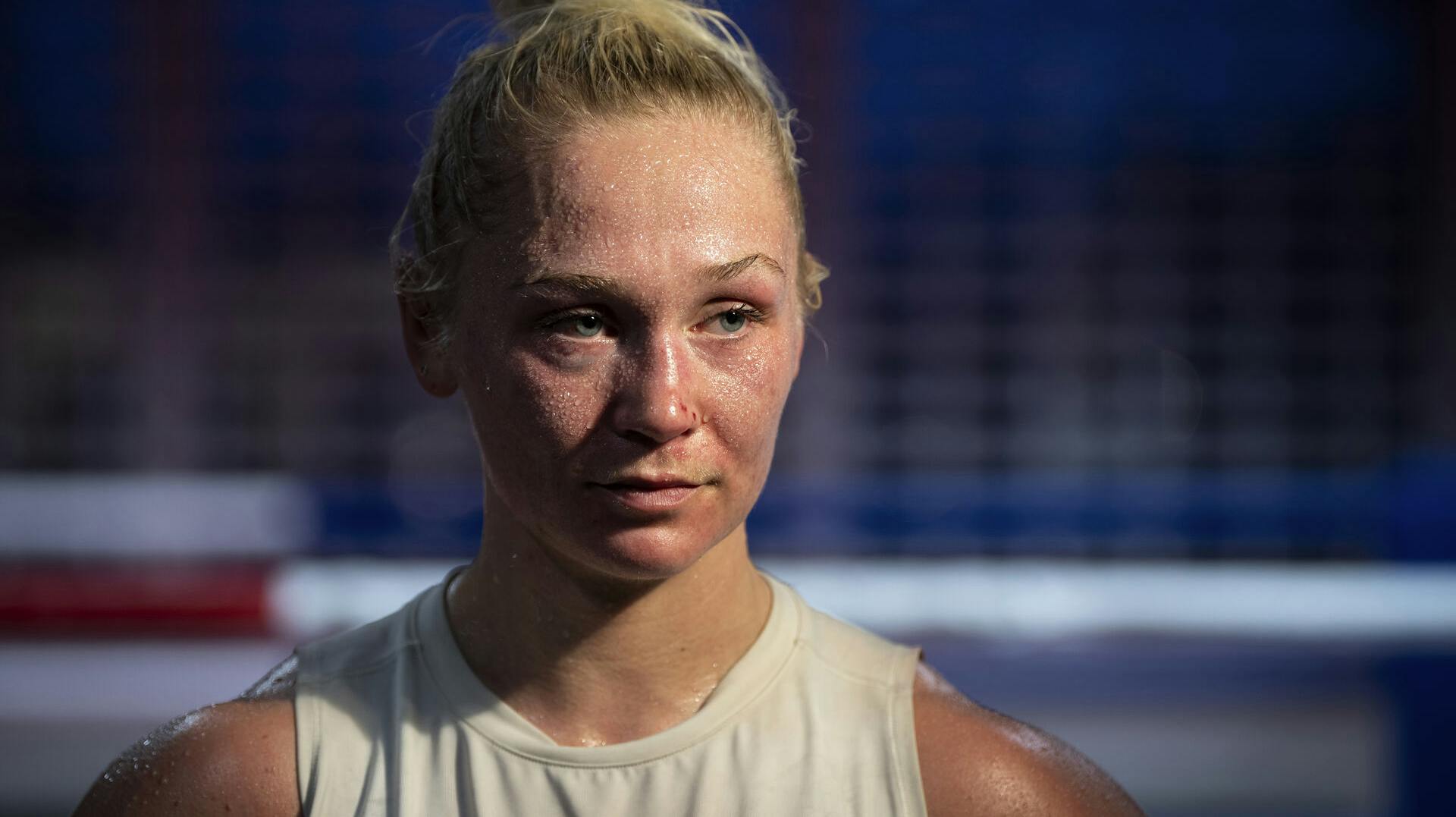 Den professionelle bokser Dina Thorslund træner i Vollsmose Boxings lokaler i Odense, torsdag den 15. februar 2024. Dina Thorslund bokser WBC/WBO titelforsvar mod tyrkiske Seren Cetin den 24. februar i Royal Arena.. (Foto: Bo Amstrup/Ritzau Scanpix)