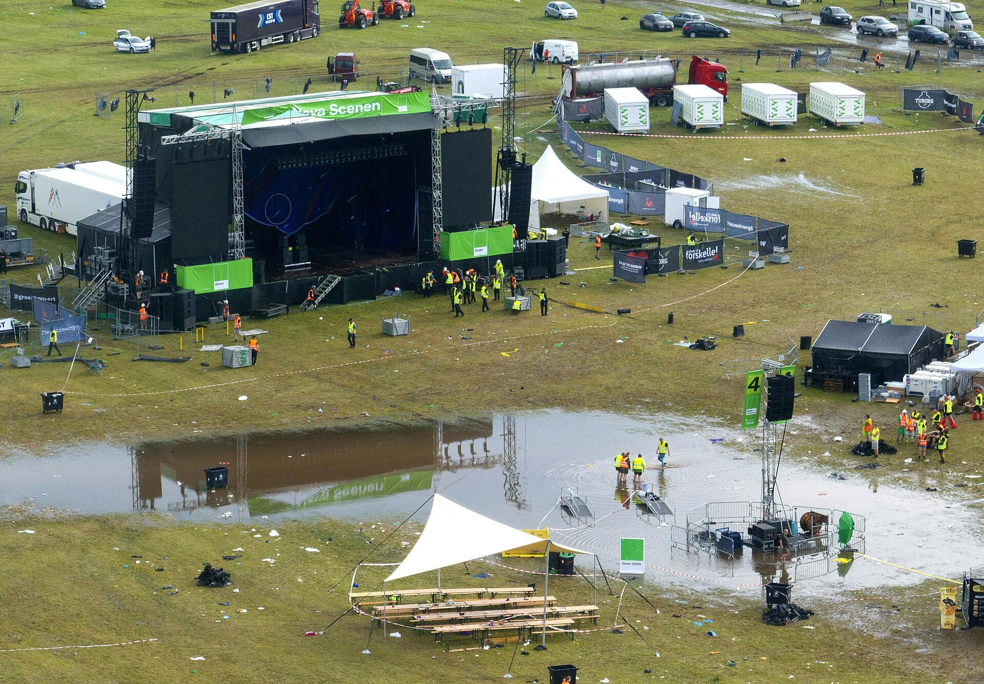 Regnen skyllede Grøn væk – men billetkøbere får nu valget: Få pengene retur eller støtte Muskelsvindfonden. Omkring 20.000 gæster blev evakueret fra festivalpladsen i Esbjerg torsdag efter kraftigt skybrud og oversvømmelser.