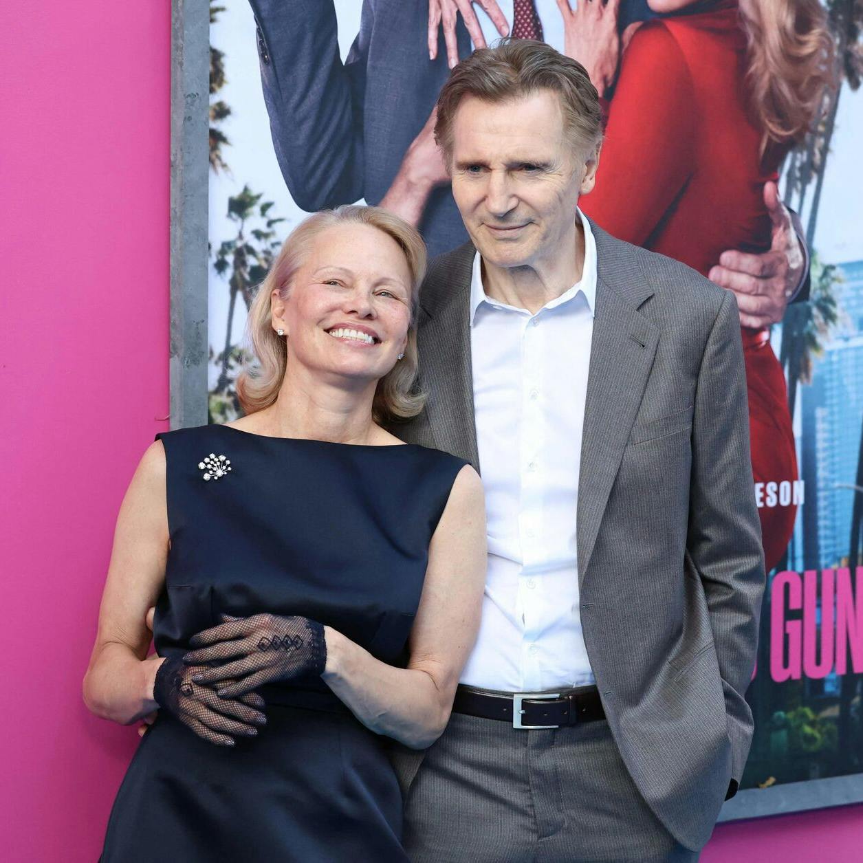 TOPSHOT - Canadian-US actress Pamela Anderson and British actor Liam Neeson attend the US premiere of Paramount Pictures's "The Naked Gun" in New York City on July 28, 2025. (Photo by CHARLY TRIBALLEAU / AFP)