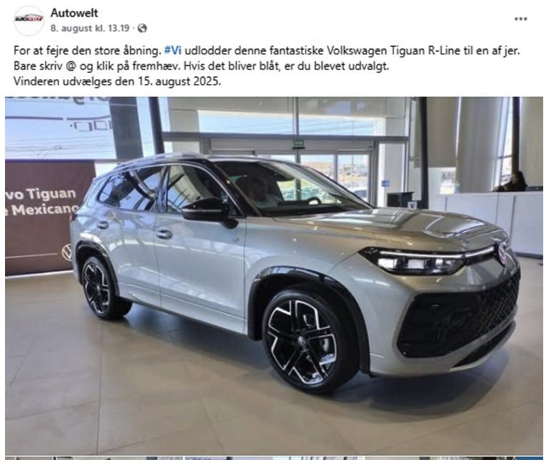 Sådan fremstår opslagene, som lokker danskerne med en bil. Men det hele er et svindelnummer, som tusindvis af danskere er hoppet på.