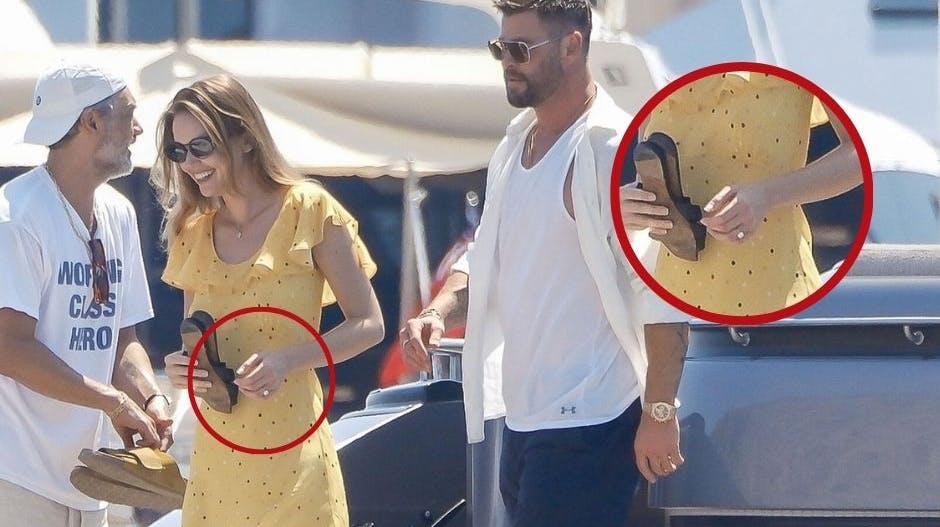 Her ses Grabriella Brooks (og ringen) med Liam Hemsworth bror, Chris Hemsworth.