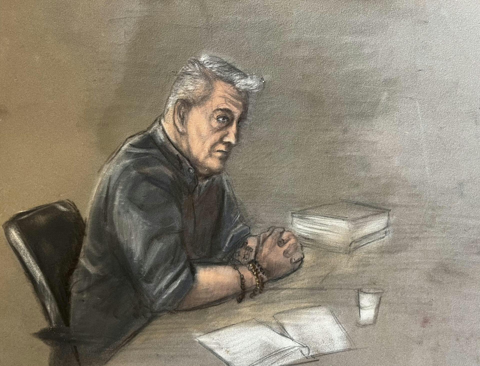 Courtroom sketch made by Ane Hem shows Gjeri