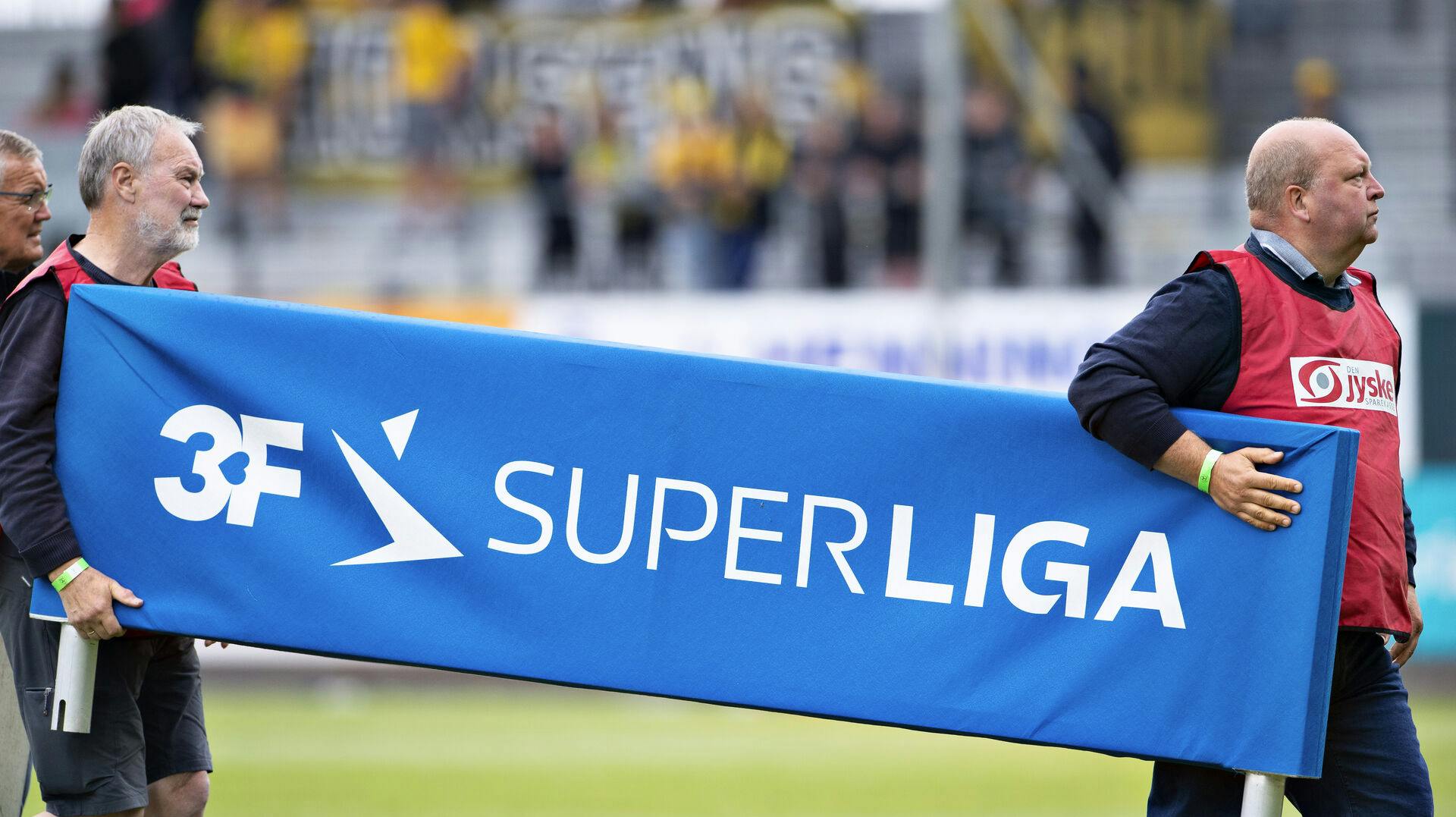 Nyt logo skilt : 3F Superliga før kampen i Superligakampen AC Horsens mod FC Nordsjælland på Casa Arena i Horsens, søndag 14. juli 2019.. (Foto: Henning Bagger/Ritzau Scanpix)