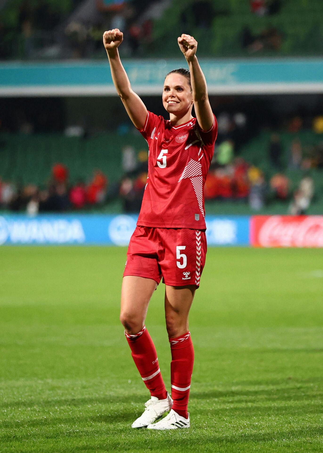Soccer Football - FIFA Women's World Cup Australia and New Zealand 2023 - Group D - Denmark v China - Perth Rectangular Stadium, Perth, Australia - July 22, 2023 Denmark's Simone Boye Surensen celebrates after the match REUTERS/Luisa Gonzalez