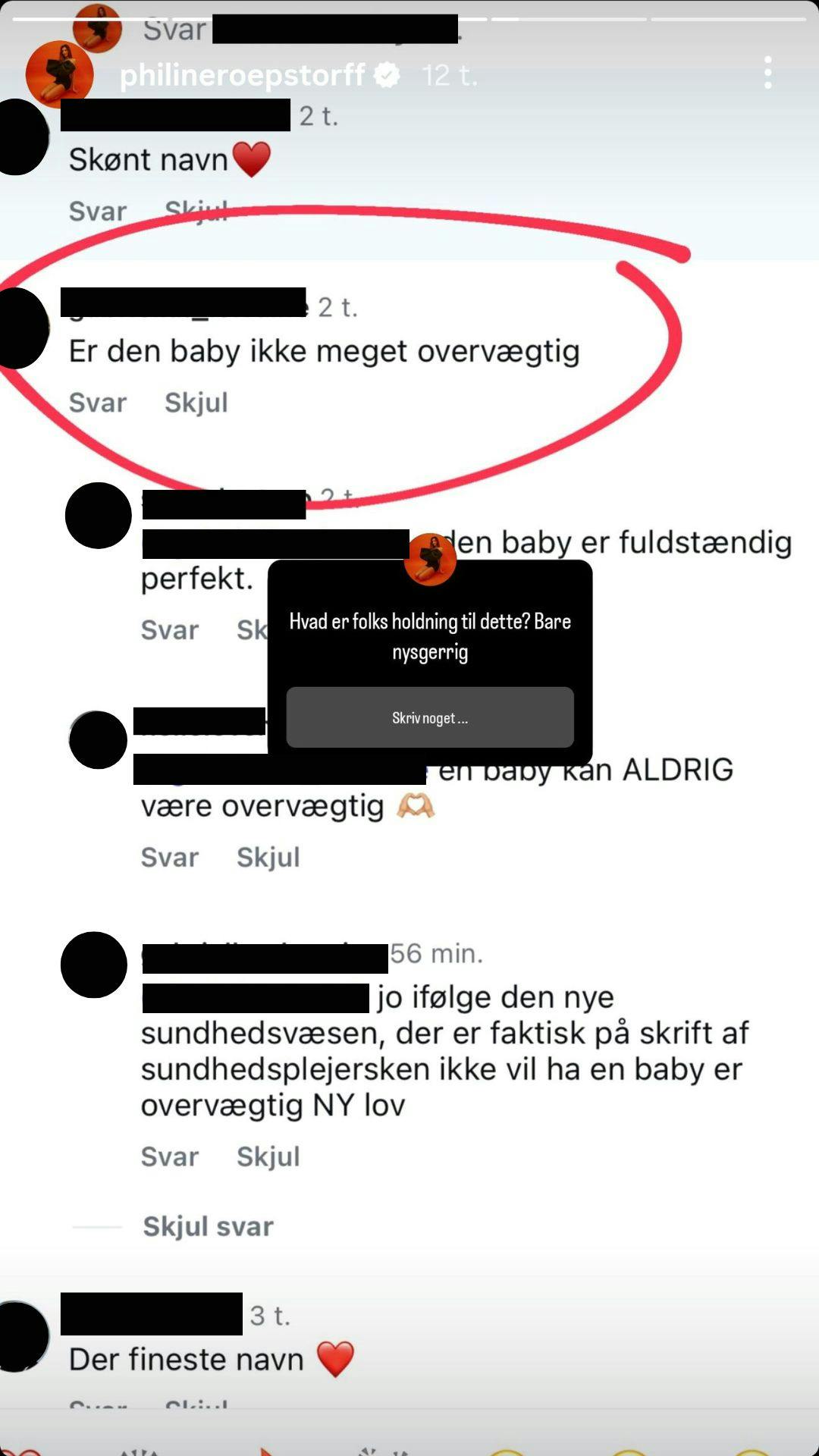 Sådan så kommentarsporet ud på Philine Roepstorffs opslag ud, før kommentaren blev slettet.