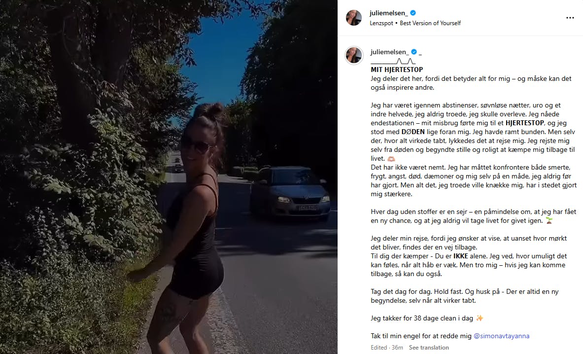 Julie Melsen lagde mandag aften dette opslag op på Instagram.