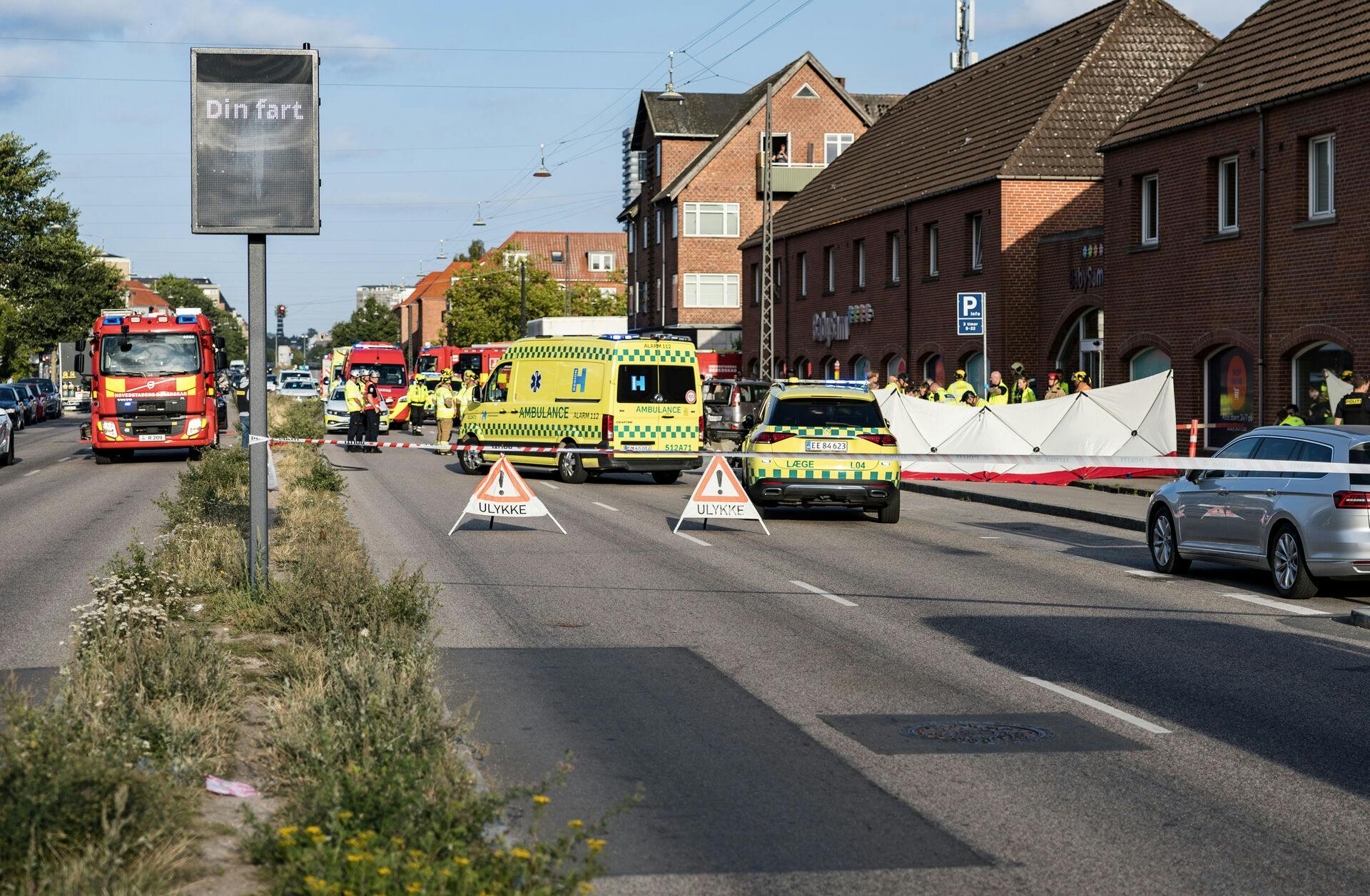 Alvorlig trafikulykke på Roskildevej ved København, tirsdag den 19. august 2025.
