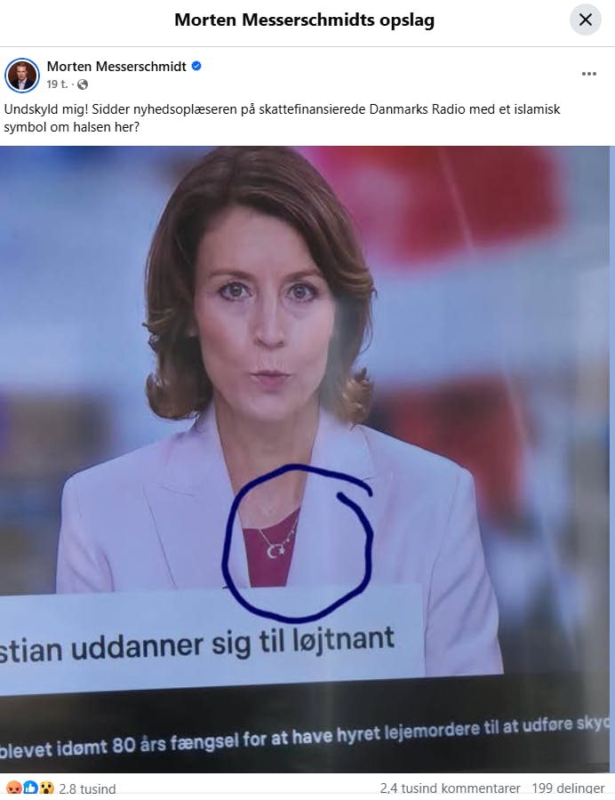 Det var dette opslag, Morten Messerschmidt søndag aften lagde på Facebook.