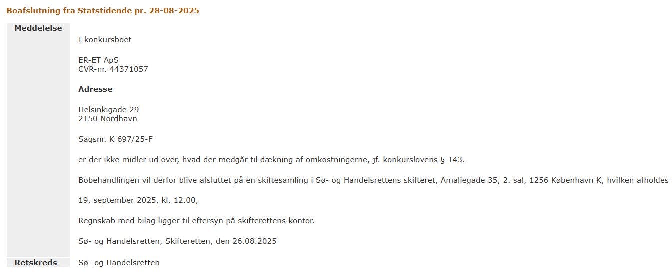 Det er slut for ER-ET, som var en handelsportal på nettet.