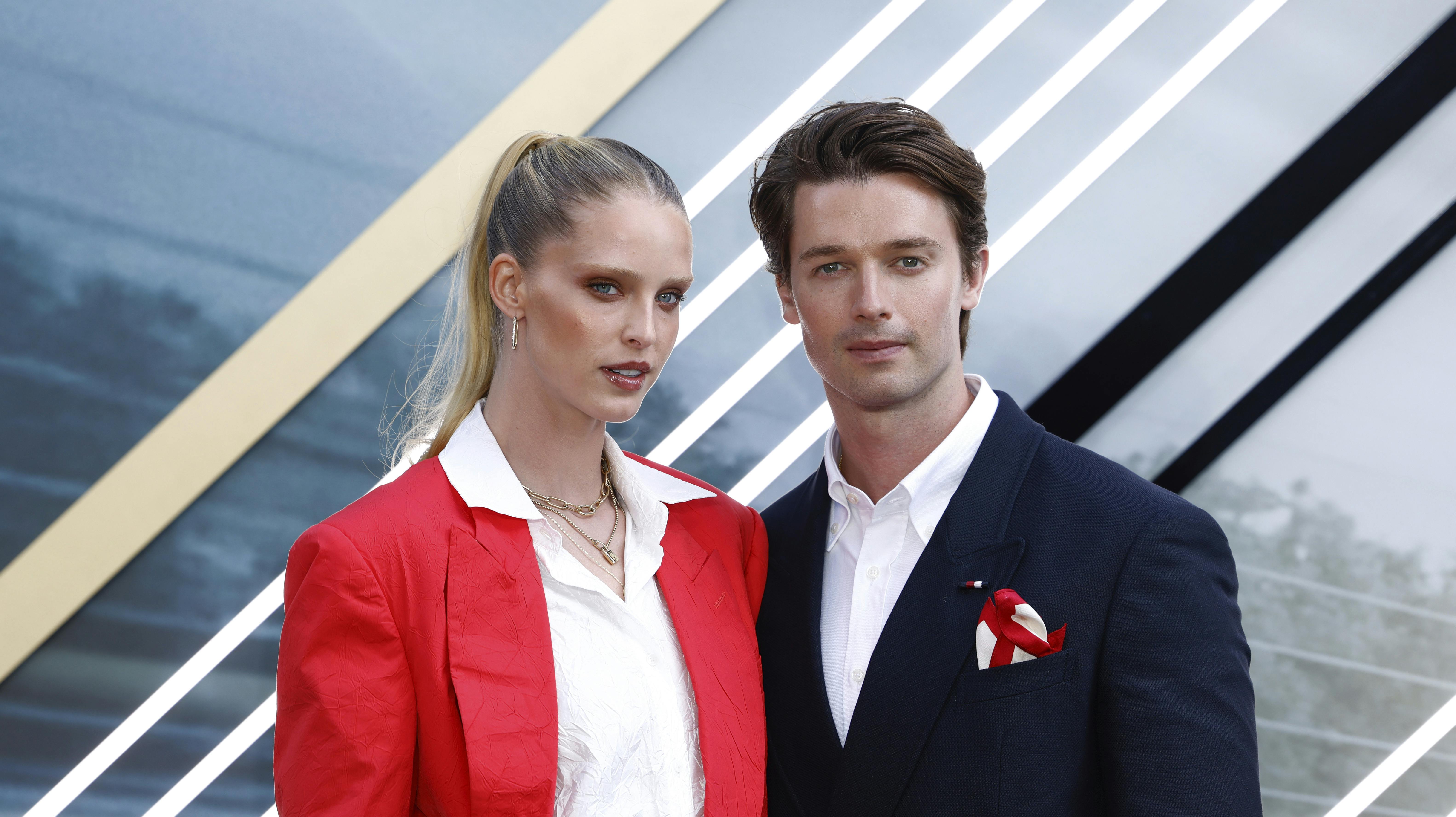 Abby Champion, left, and Patrick Schwarzenegger pose for photographers upon arrival at the premiere of the film 'F1 The Movie' on Monday, June 23, 2025, in London. (Photo by Millie Turner/Invision/AP)