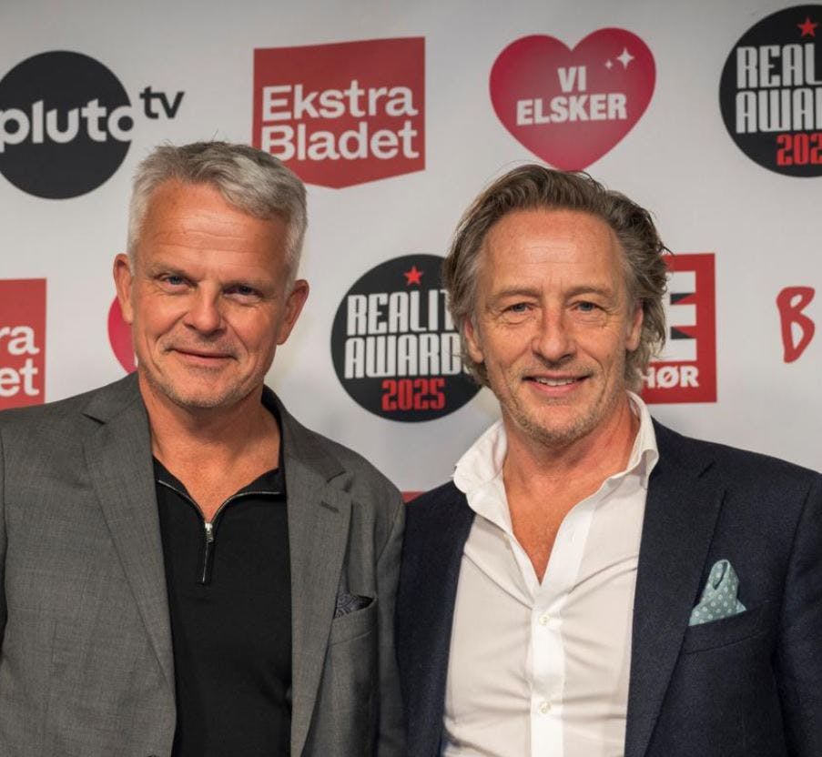 Ved Reality Awards i januar fulgtes Jørgen Kløcker, tv, med den mangeårige Robinson-vært Jakob Kjeldbjerg.