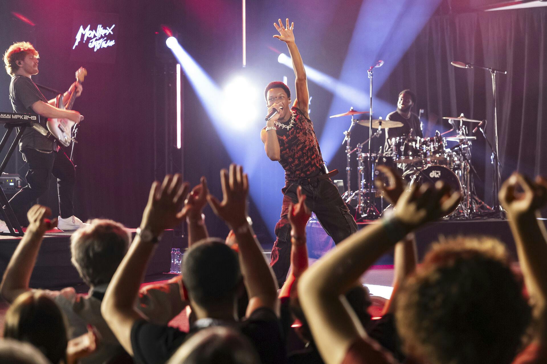 American singer-songwriter, David Anthony Burke aka d4vd performs on the Casino stage during the 58th Montreux Jazz Festival (MJF), in Montreux, Switzerland, Friday, July 19, 2024. (Cyril Zingaro/Keystone via AP)