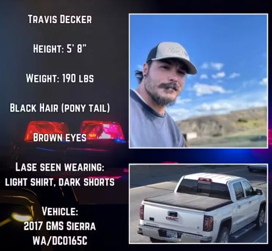 Travis Decker blev med det samme mistænkt for mordet. I den forbindelse blev denne efterlysning udsendt.