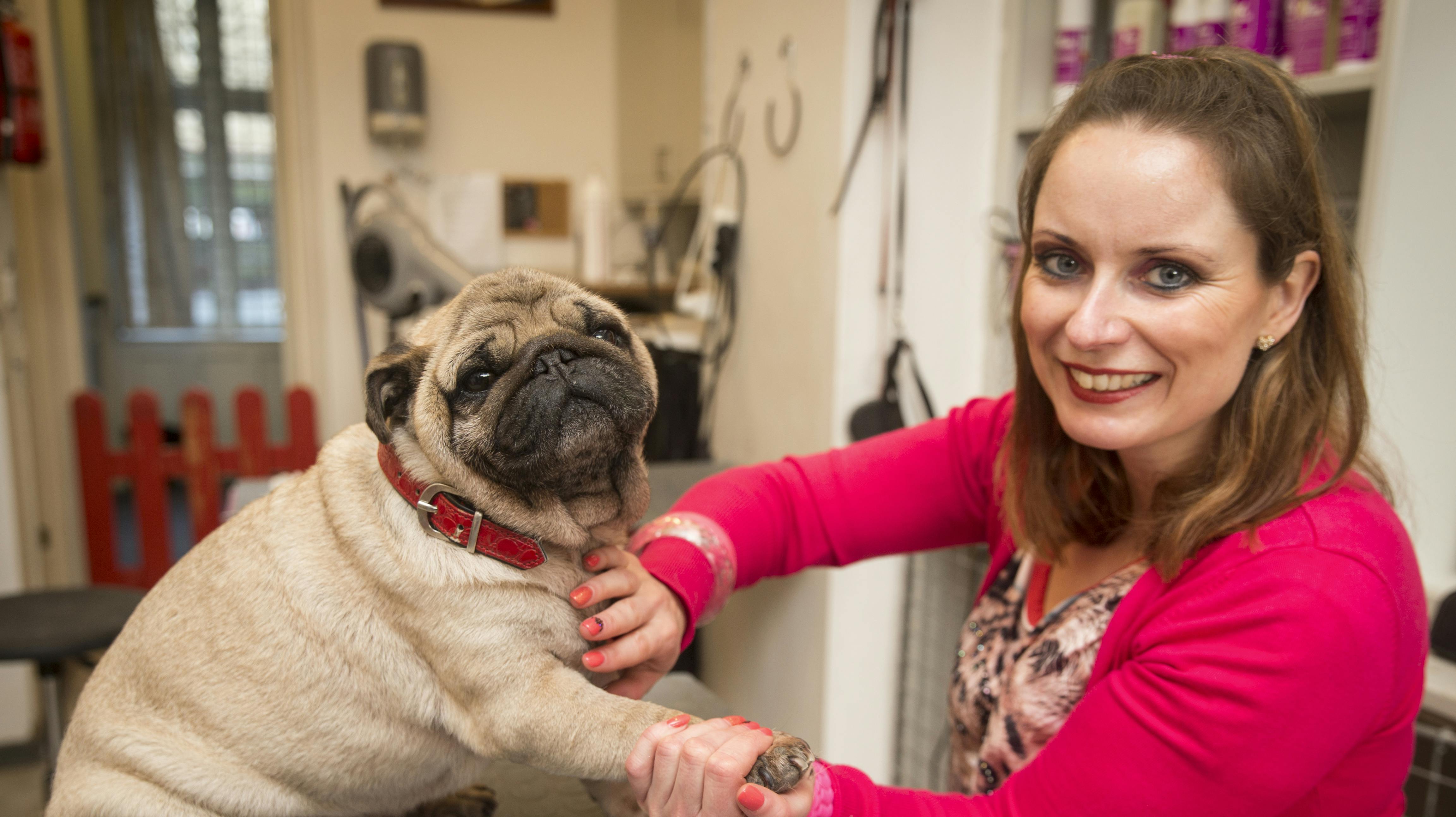 Da de stadig var Camilla og Conrad, var SE og HØR med i hundesalonen, hvor tv-mopsen fik klippet negle.