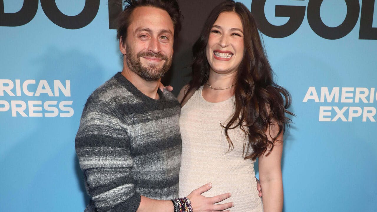 Actor Kieran Culkin, left, and Jazz Charton attend "Waiting for Godot" Broadway opening night at the Hudson Theatre on Sunday, Sept. 28, 2025, in New York. (Photo by Andy Kropa/Invision/AP)