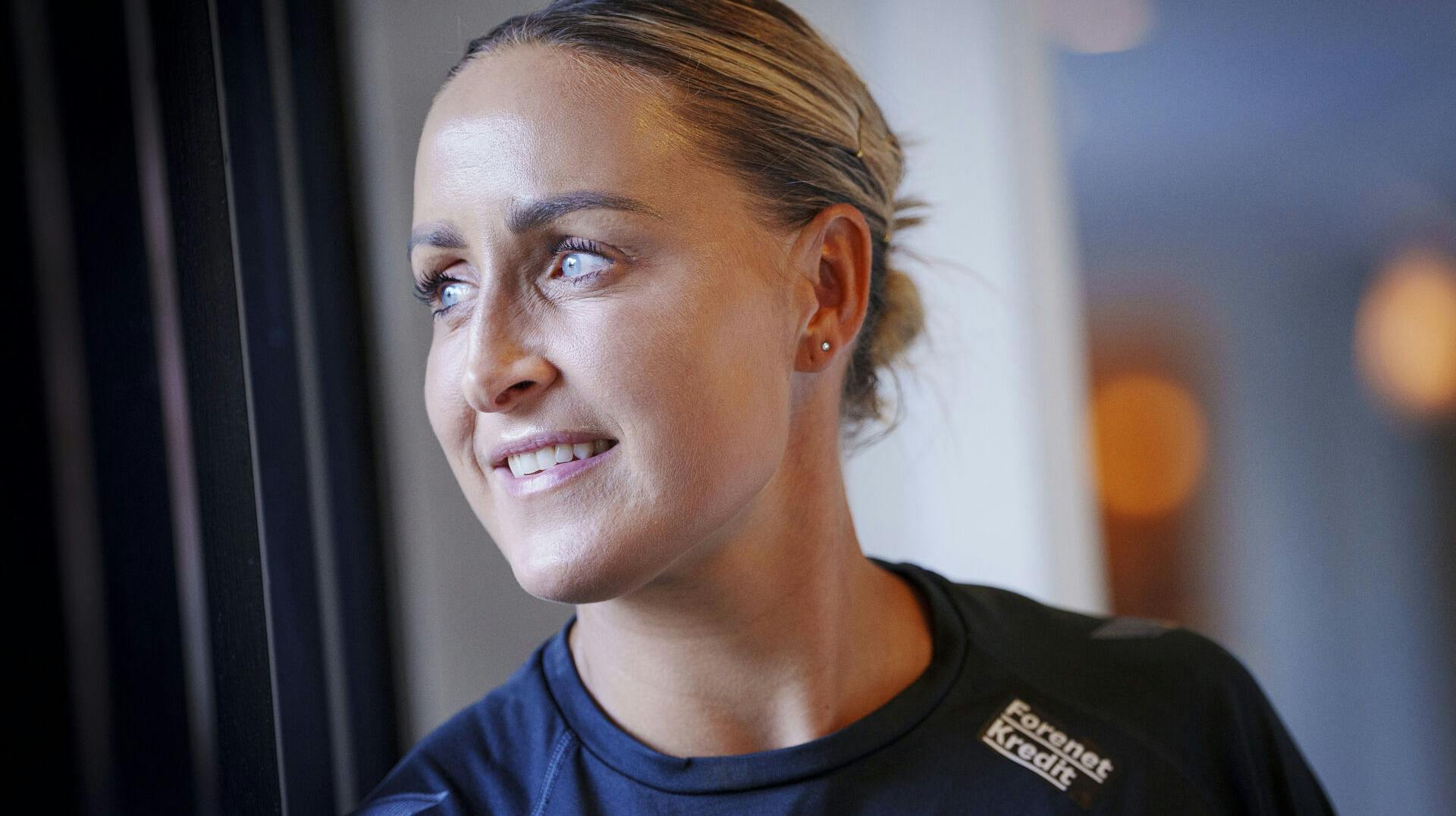 Sanne Troelsgaard under kvindelandsholdets pressemøde i Helsingør inden afrejse til VM i Australien og New Zealand, mandag den 3 juli 2023