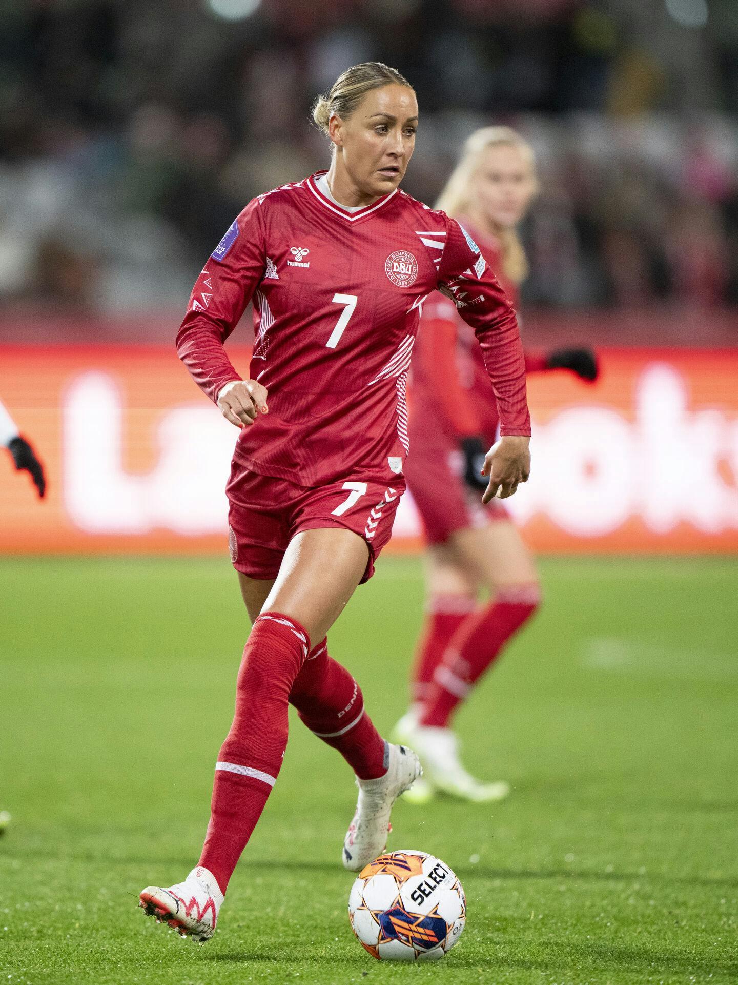 Danmarks Sanne Troelsgaard under UEFA Nations League kvindefodboldkampen mellem Danmark og Wales på Viborg Stadion tirsdag den 31. oktober 2023.
