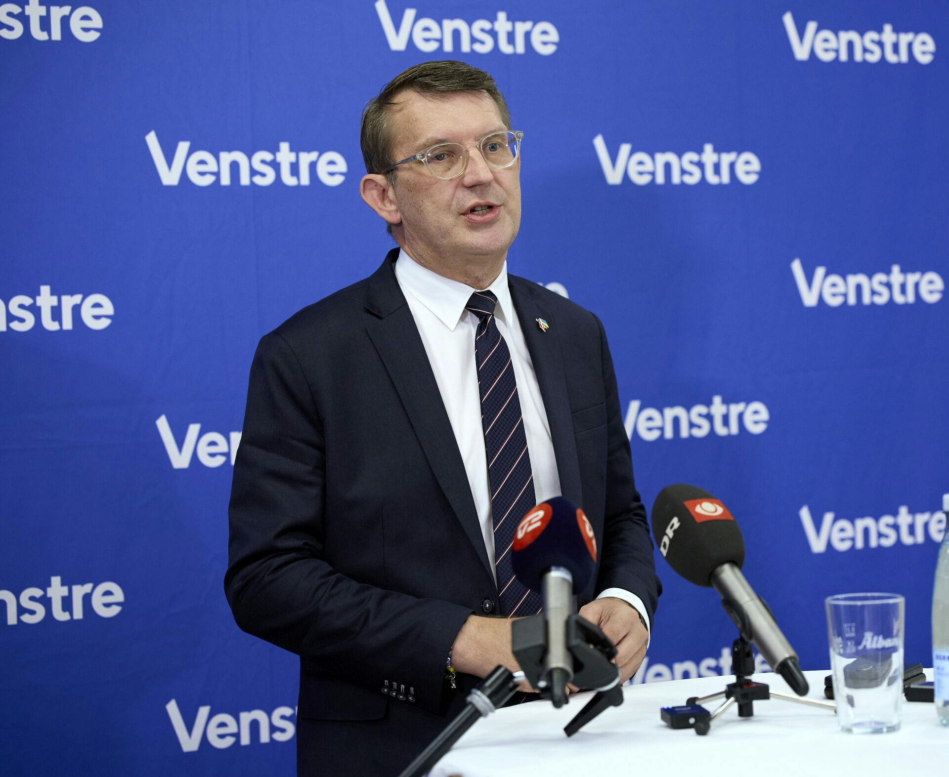 Venstres formand Troels Lund Poulsen holder pressemøde. Venstres Landsmøde 2025 i Odense Congress Center, lørdag den 4. oktober 2025. (Foto: Robert Wengler/Scanpix 2025)