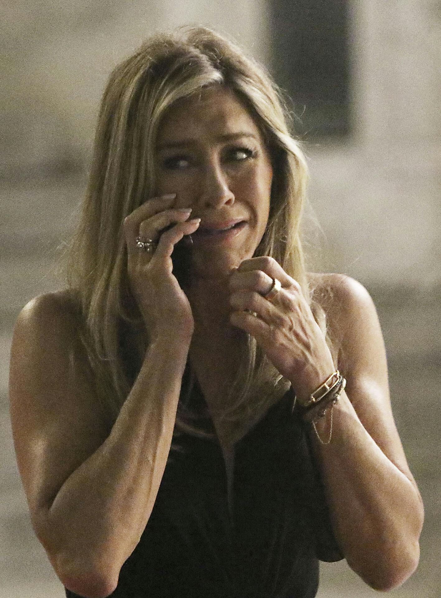 Jennifer Aniston under indspilningerne til Apple TV+-serien "The Morning Show".