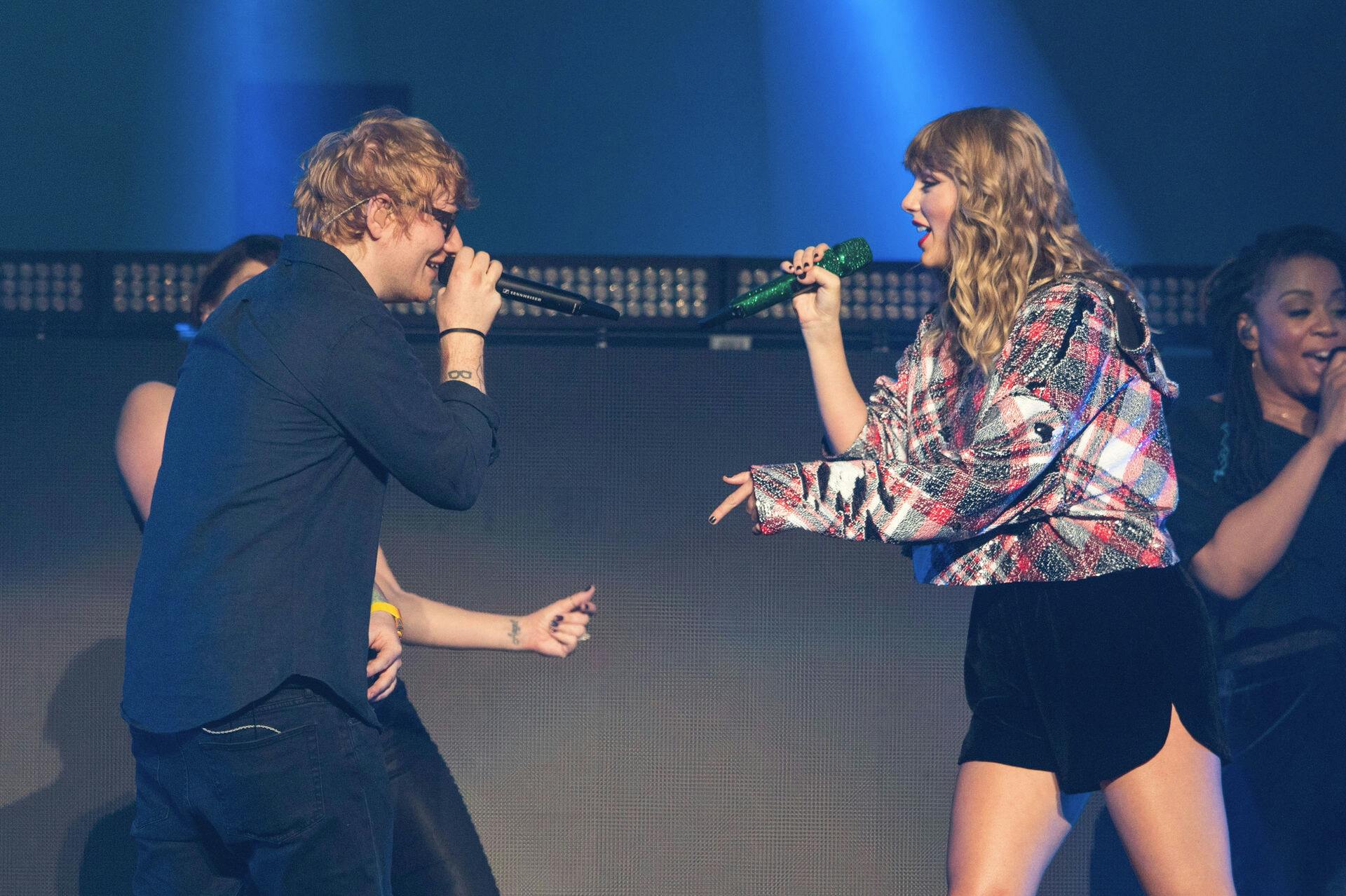 December 2, 2017 - San Jose, California, U.S - ED SHEERAN performs with TAYLOR SWIFT during 2017 99.7 NOW! Poptopia concert at SAP Center in San Jose, California (Credit Image: © Daniel DeSlover via ZUMA Wire)