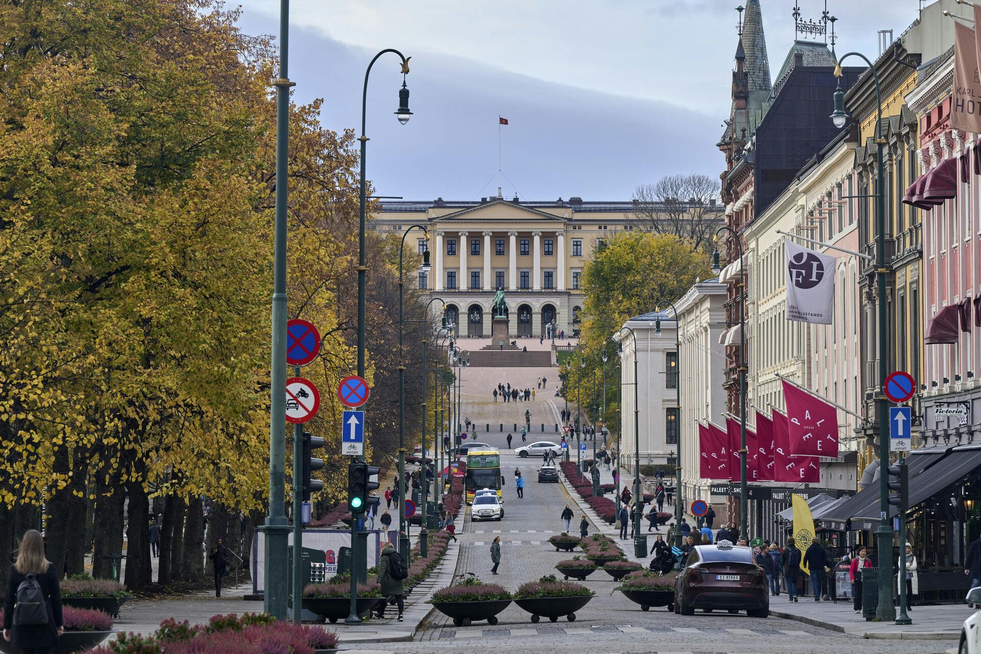 Karl johan gaden i Oslo med det Kongelige Slott i baggrunden, 23.oktober