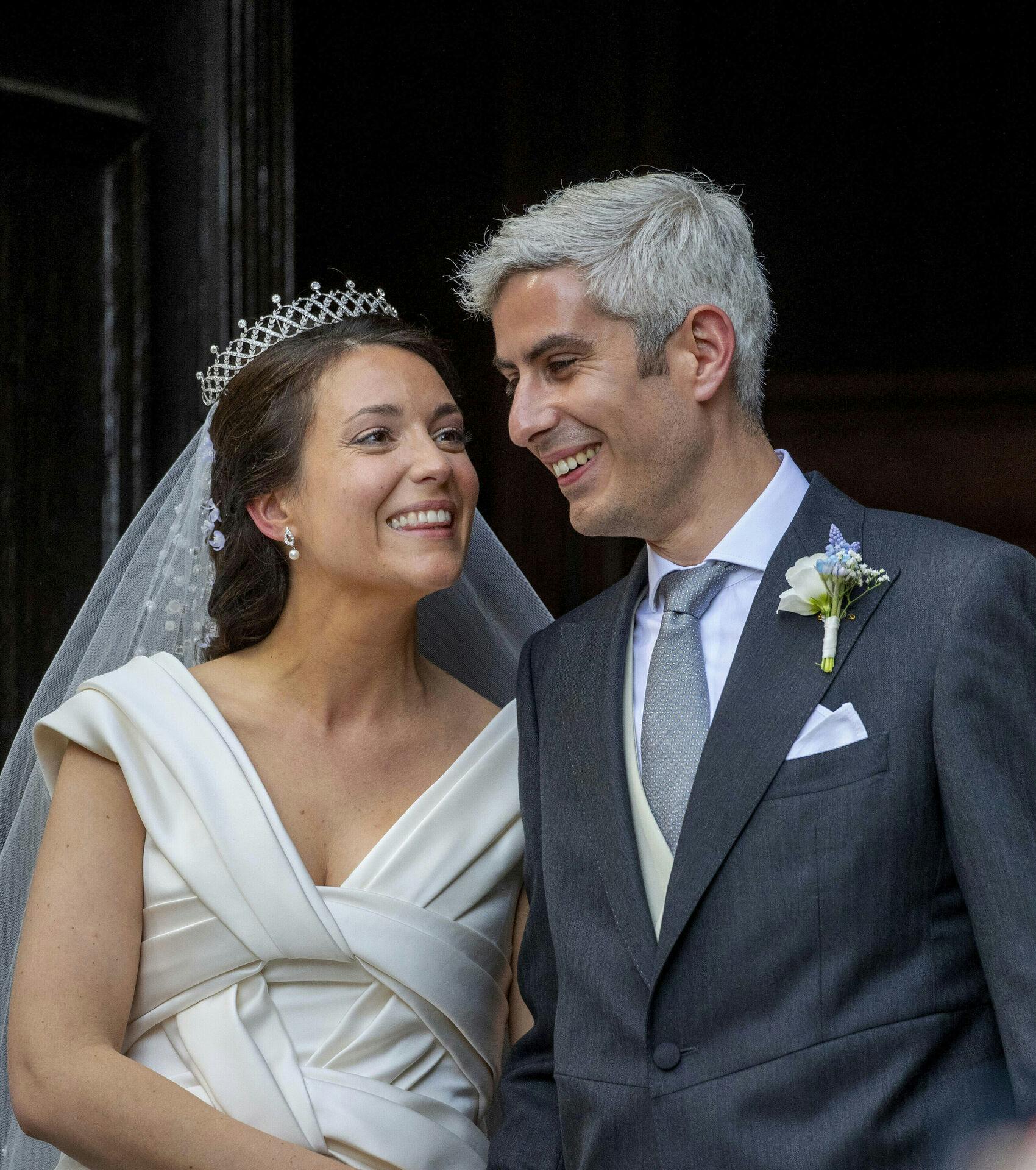 Princess Alexandra of Luxembourg and Mr. Nicolas Bagory leave at the Church Saint-Trophyme in Bormes-les-Mimosas, on April 29, 2023, after the Wedding ceremony Photo by: Albert Nieboer/picture-alliance/dpa/AP Images