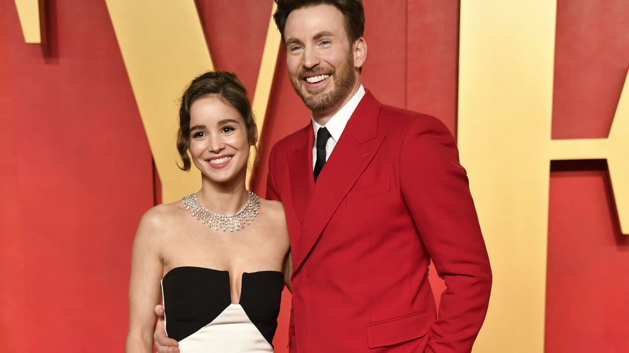 Alba Baptista, left, and Chris Evans arrive at the Vanity Fair Oscar Party on Sunday, March 10, 2024, at the Wallis Annenberg Center for the Performing Arts in Beverly Hills, Calif. (Photo by Evan Agostini/Invision/AP)