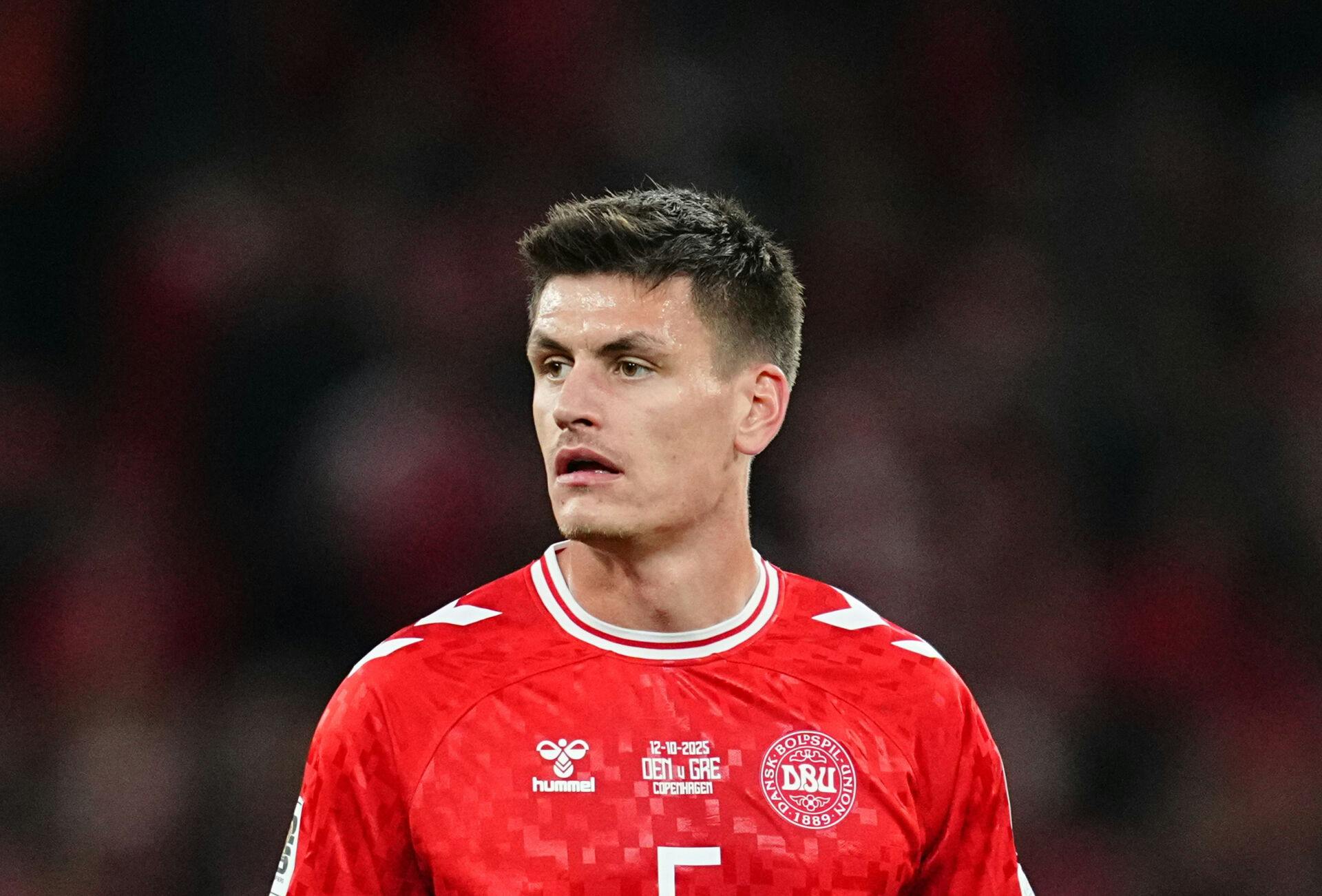 October 12 2025: Joakim Maehle of Denmark looks on during a World Cup Qualification game, Denmark v Greece, at Parken, Copenhagen, Denmark. Kim Price/CSM (Credit Image: © Ulrik Pedersen/Cal Sport Media) (Cal Sport Media via AP Images)