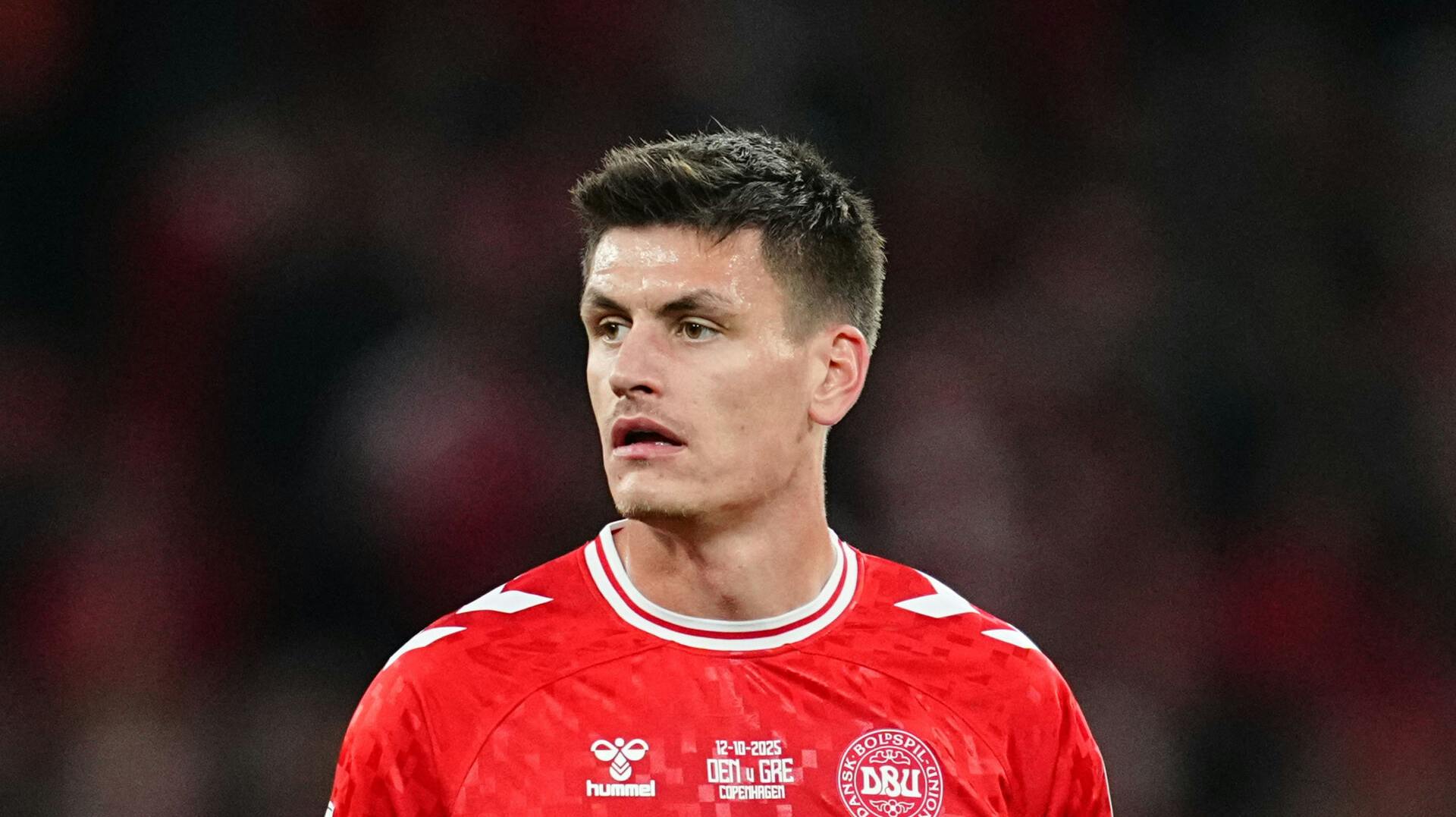 October 12 2025: Joakim Maehle of Denmark looks on during a World Cup Qualification game, Denmark v Greece, at Parken, Copenhagen, Denmark. Kim Price/CSM (Credit Image: © Ulrik Pedersen/Cal Sport Media) (Cal Sport Media via AP Images)