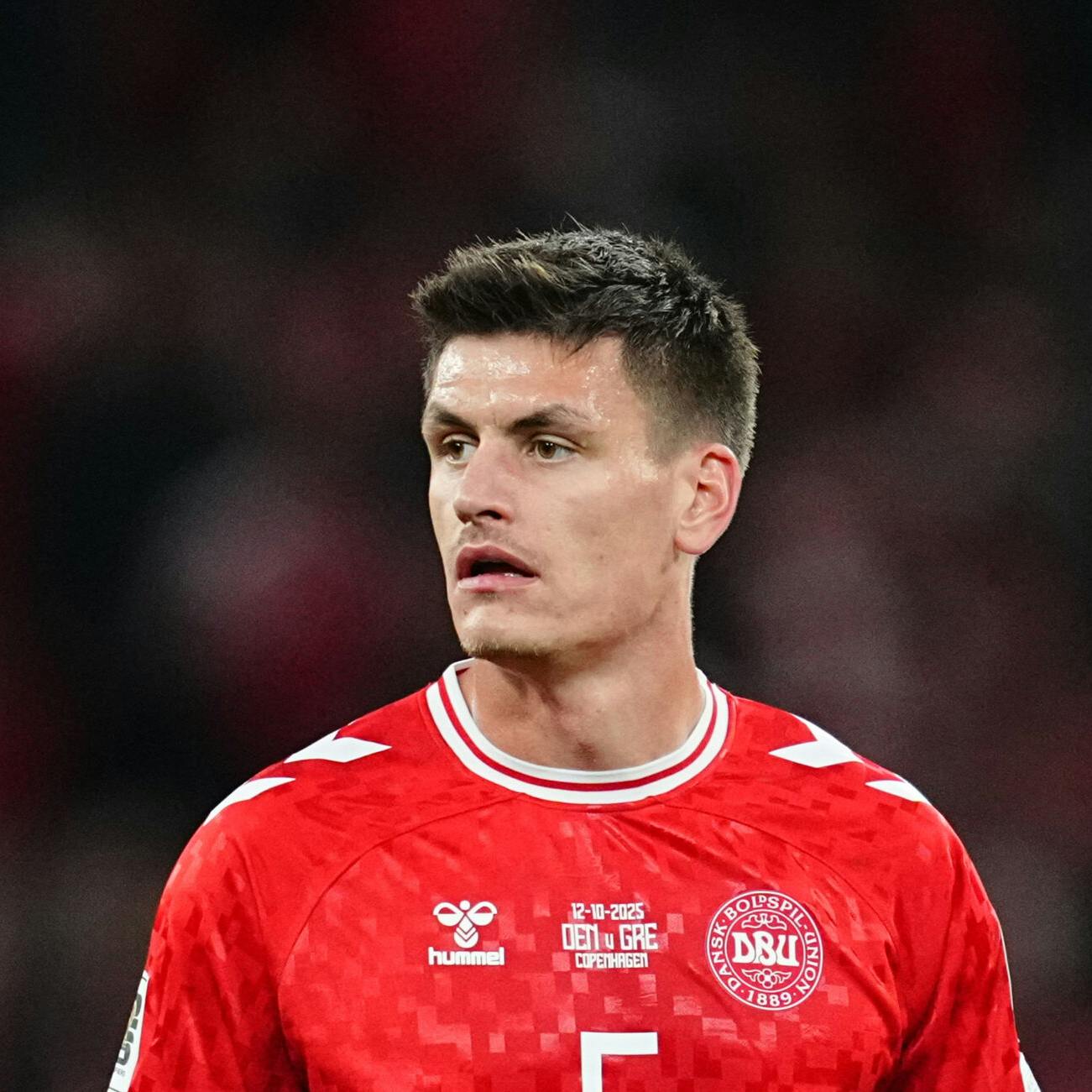 October 12 2025: Joakim Maehle of Denmark looks on during a World Cup Qualification game, Denmark v Greece, at Parken, Copenhagen, Denmark. Kim Price/CSM (Credit Image: © Ulrik Pedersen/Cal Sport Media) (Cal Sport Media via AP Images)