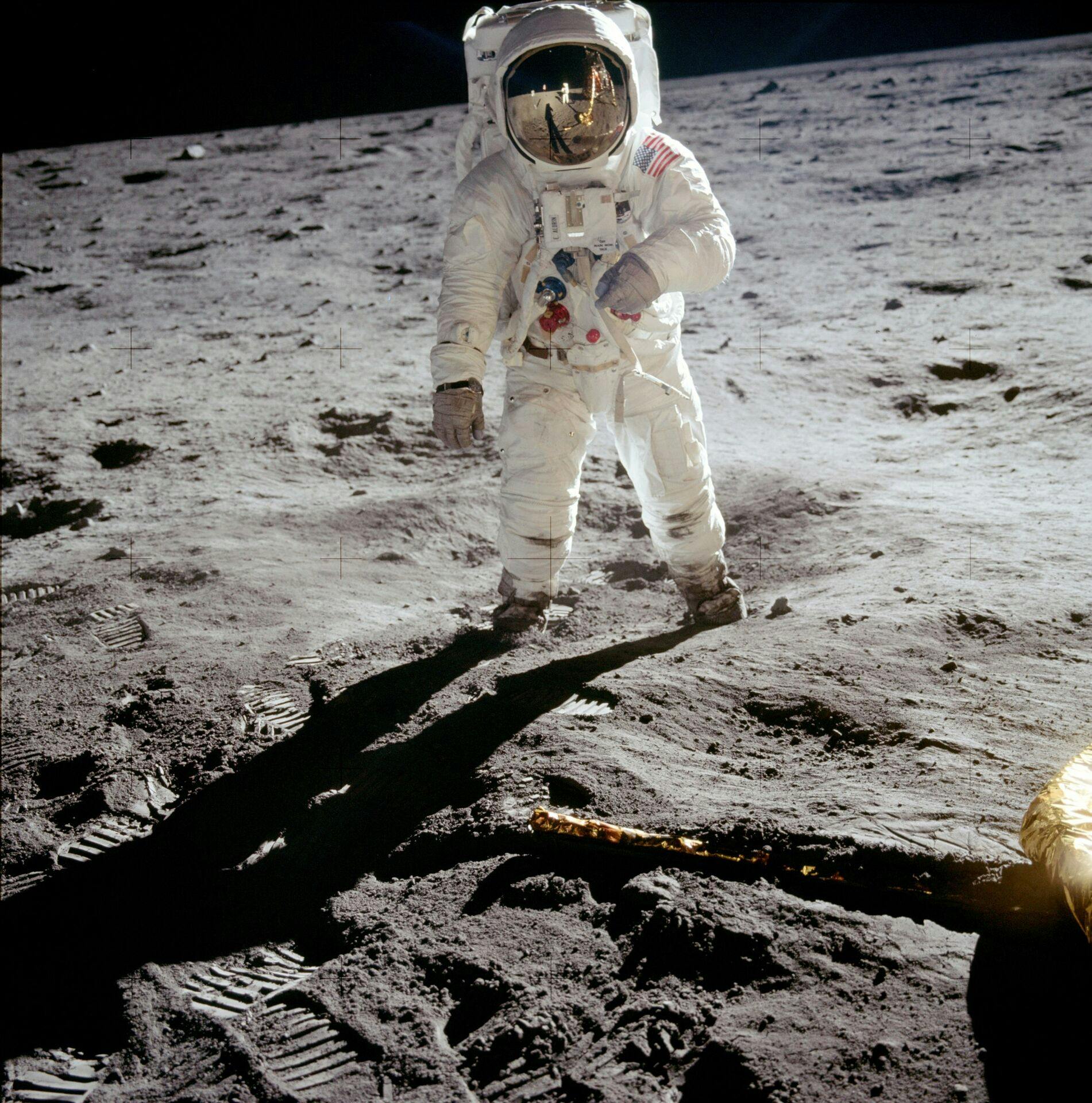Det historiske øjeblik i 1960, hvor Buzz Aldrin gik på Månen. 
