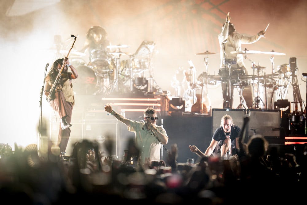 Bandet Gorillaz med sange som "Feel Good Inc." og "Clint Eastwood" skal spille på Roskilde Festival næste år. Her ses bandet under en optræden på en festival i spanske Madrid tidligere i år. (Arkivfoto). - Foto: A. Pérez Meca/Ritzau Scanpix&nbsp;
