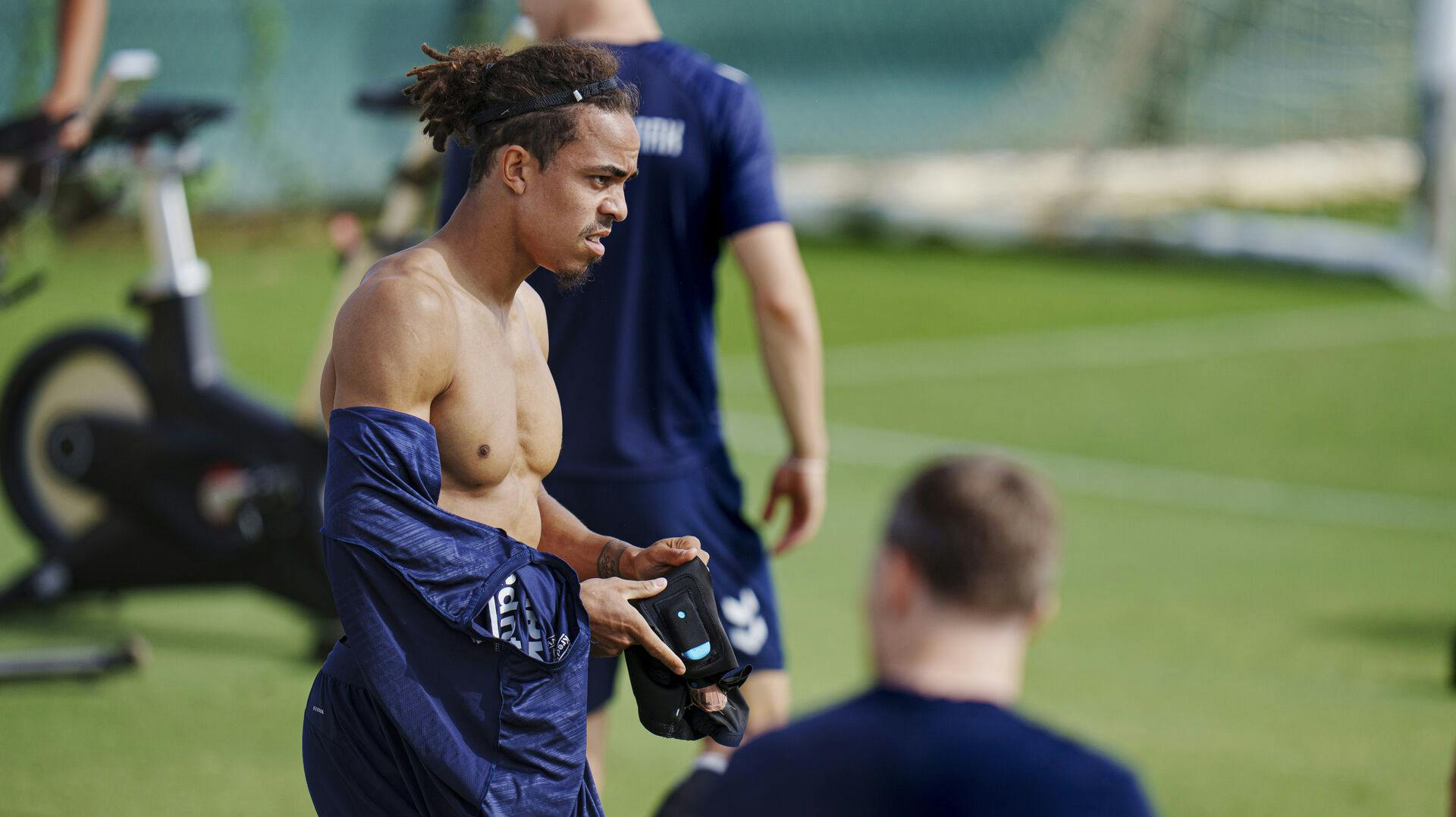 Yussuf Poulsen under fodboldlandsholdets træning i Alicante i Spanien torsdag den 10. oktober 2024. Holdet skal møde Spanien og efterfølgende Schweiz i Nations League.