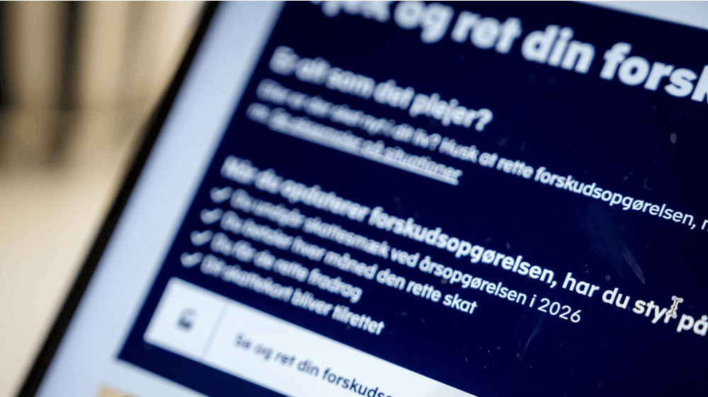 Skattestyrelsen åbner hvert år i november for forskudsopgørelsen. Her ses skærmen, da opgørelsen åbnede sidste år. (Arkivfoto). - Foto: Mads Claus Rasmussen/Ritzau Scanpix