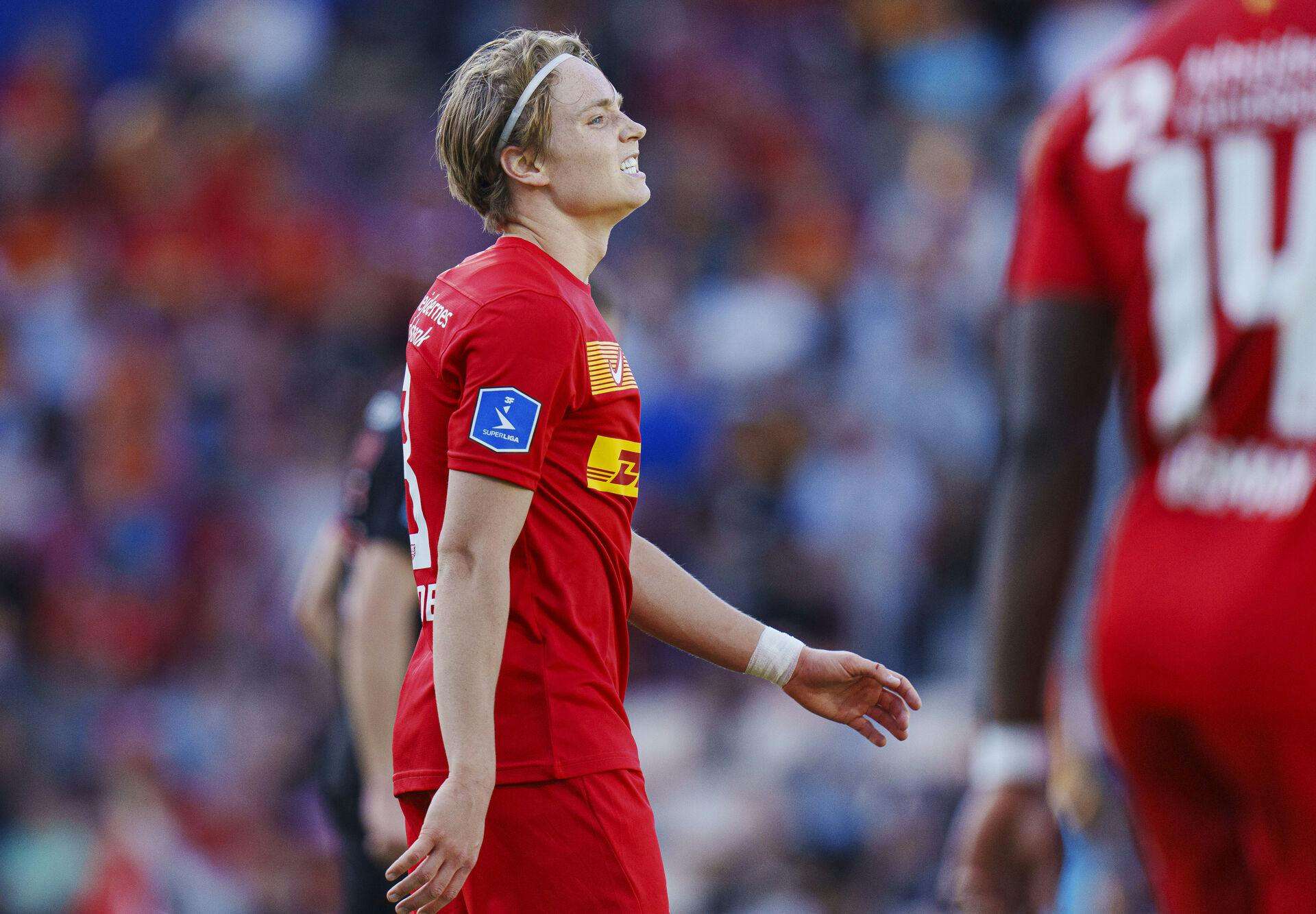 FC Nordsjællands Andreas Schjelderup under superligakampen mellem FC Nordsjælland og FC Midtjylland på Right to Dream Park i Farum mandag den 20. maj 2024.. (Foto: Liselotte Sabroe/Ritzau Scanpix)