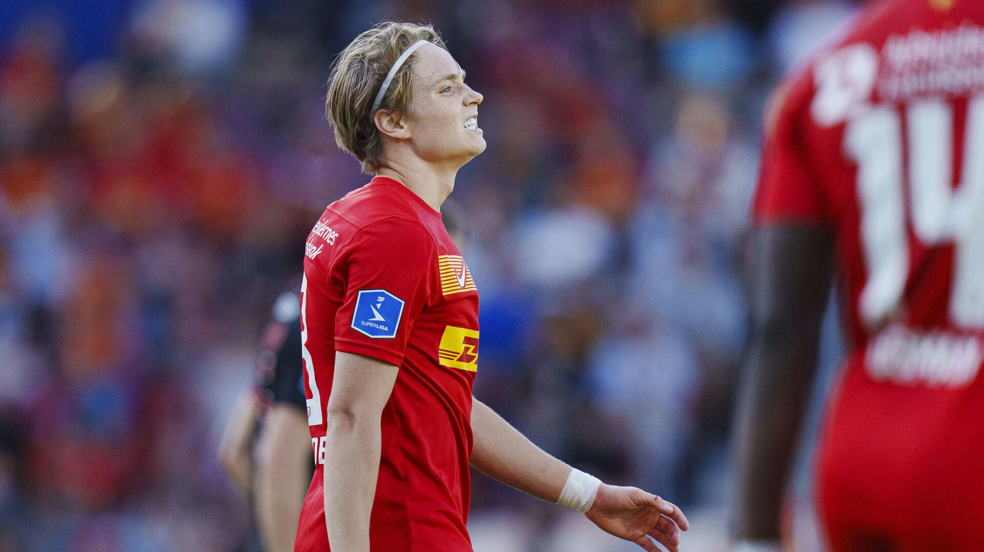 FC Nordsjællands Andreas Schjelderup under superligakampen mellem FC Nordsjælland og FC Midtjylland på Right to Dream Park i Farum mandag den 20. maj 2024.. (Foto: Liselotte Sabroe/Ritzau Scanpix)