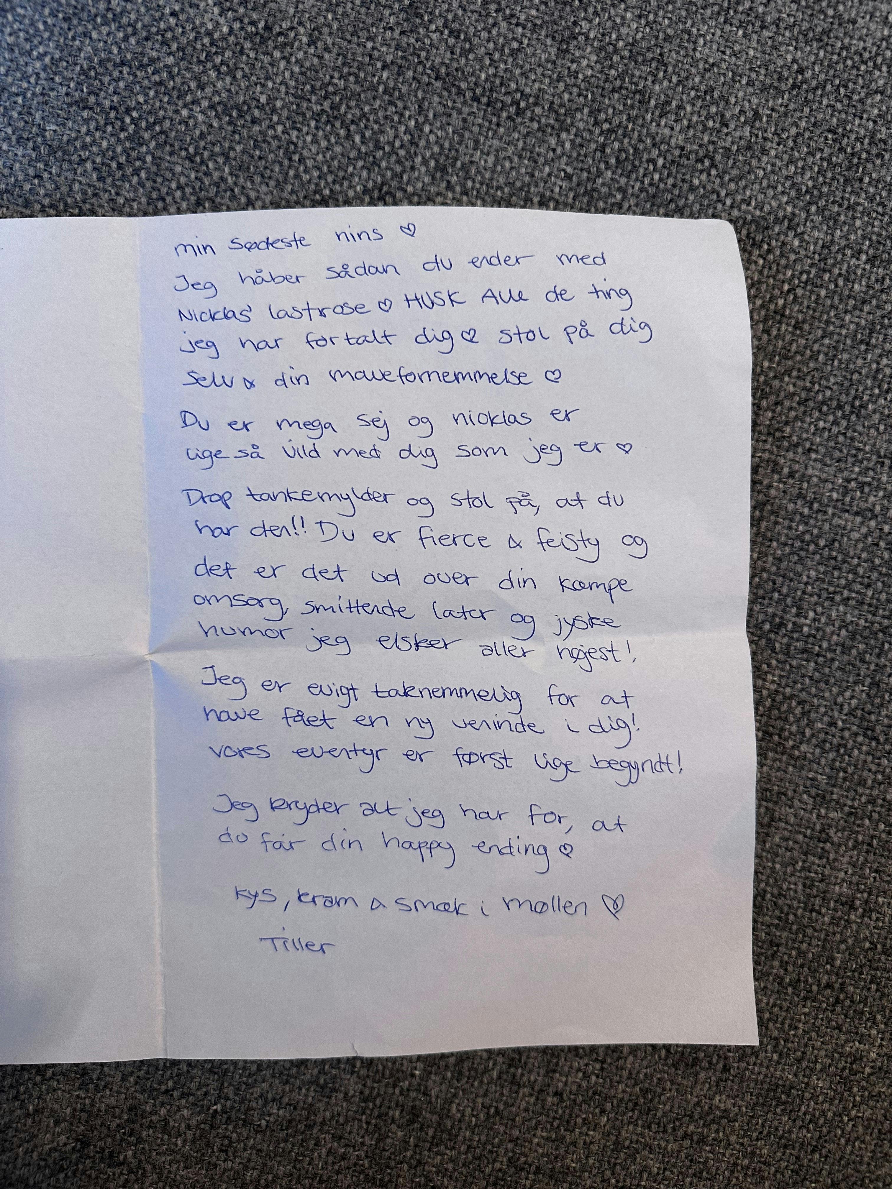 Mathilde kunne ikke nå at tale med Nina, mellem sandhedsfrokost og sin exit. Så hun skrev et brev til veninden.