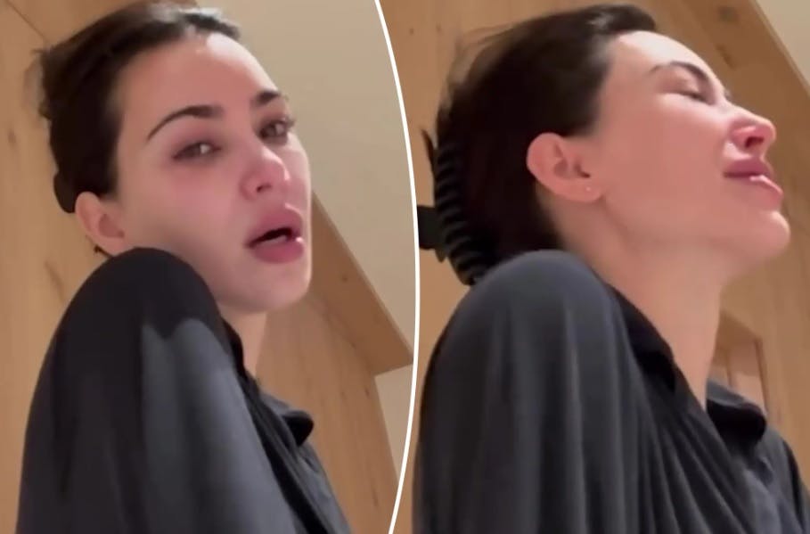 Kim Kardashian i tårer, mens hun studerer til eksamen, som hun dumper.