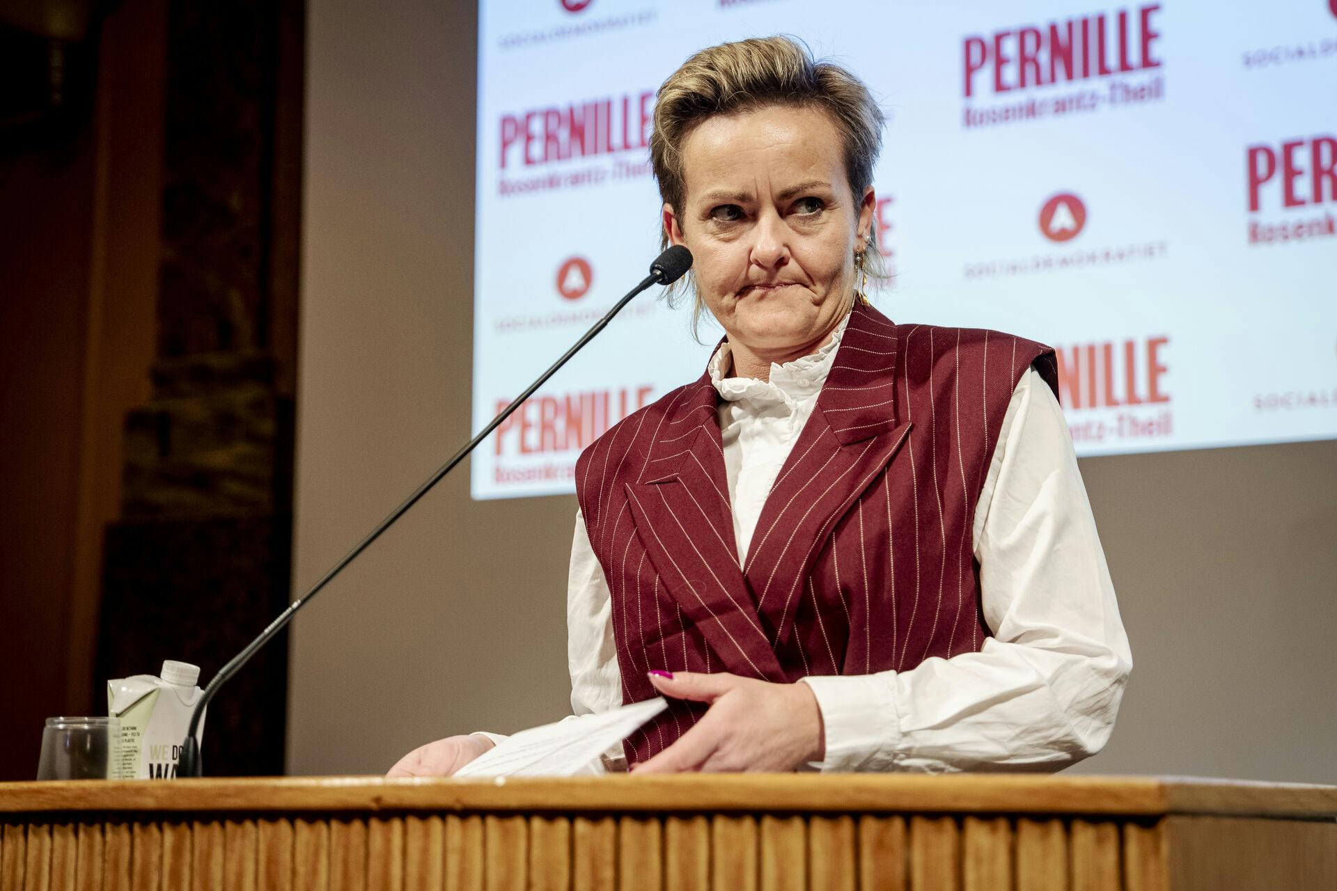 Pernille Rosenkrantz-Theil da Socialdemokratiet holder valgfest på Arbejdermuseet, tirsdag den 18. november 2025. Der afholdes kommunal- og regionalvalg den 18. november.. (Foto: Mads Claus Rasmussen/Ritzau Scanpix)