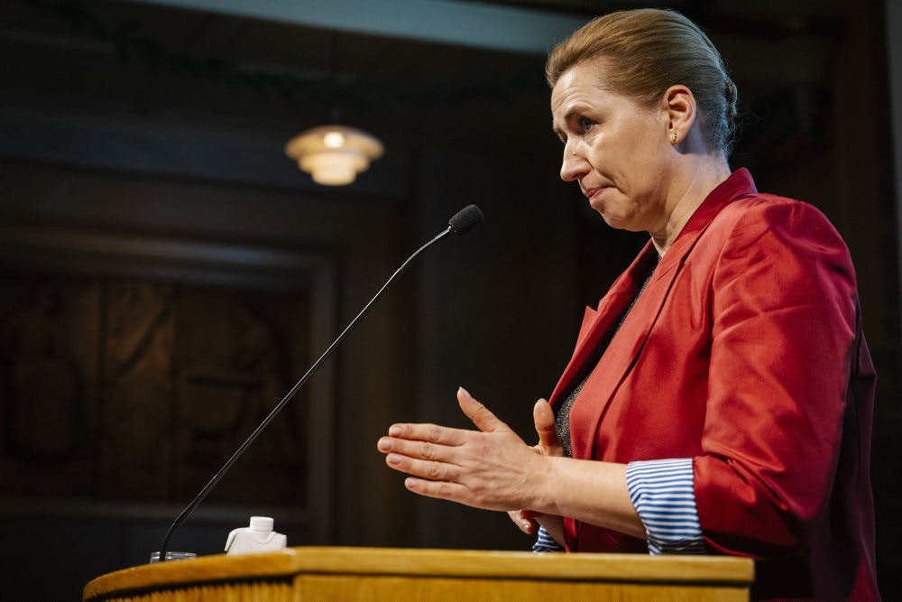 Statsminister Mette Frederiksen holdt tale under Socialdemokraternes valgfest på Arbejdermuseet i København tirsdag. - Foto: Emil Nicolai Helms/Ritzau Scanpix